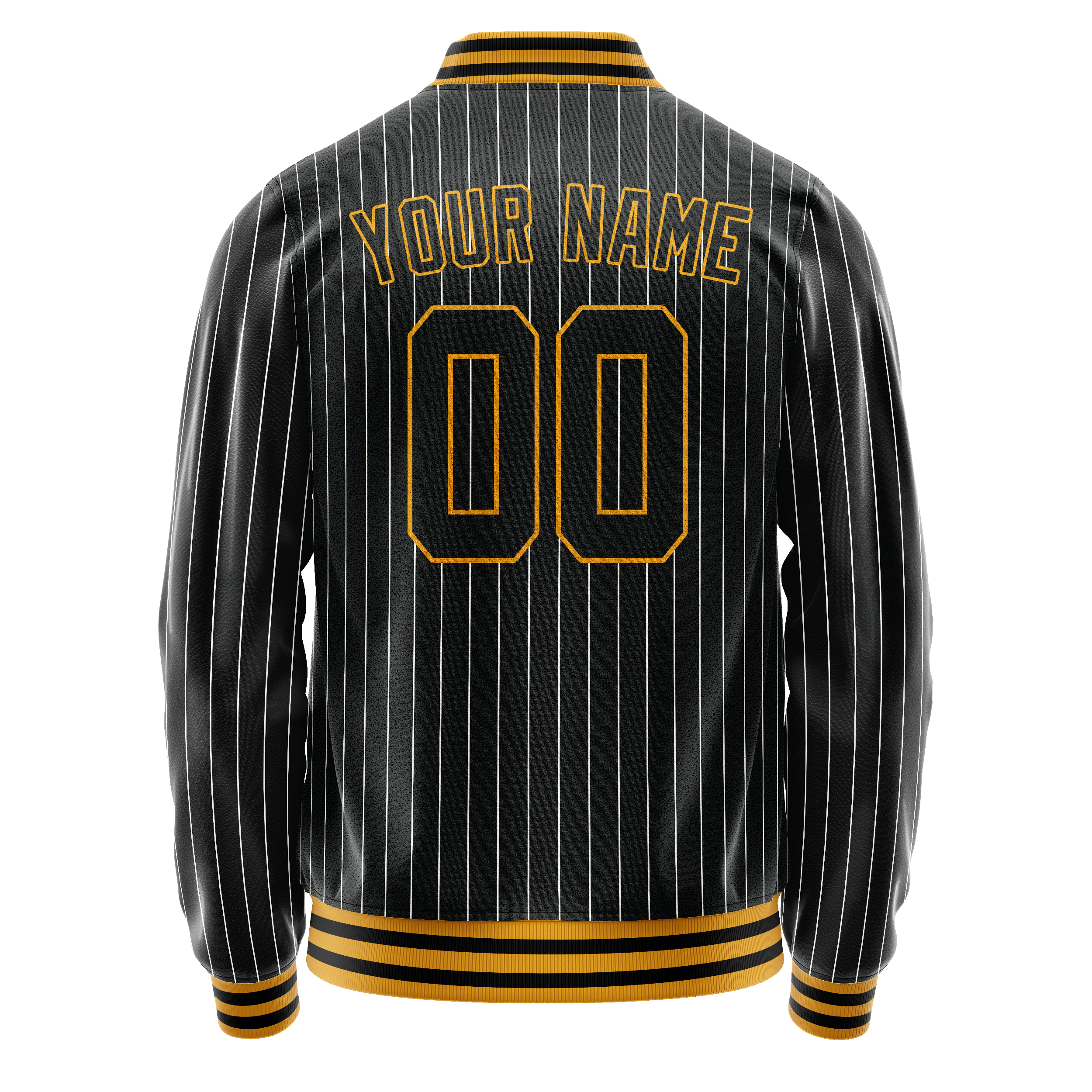 Personalized Black & Gold Gray Pinstripe Varsity Letterman Jacket