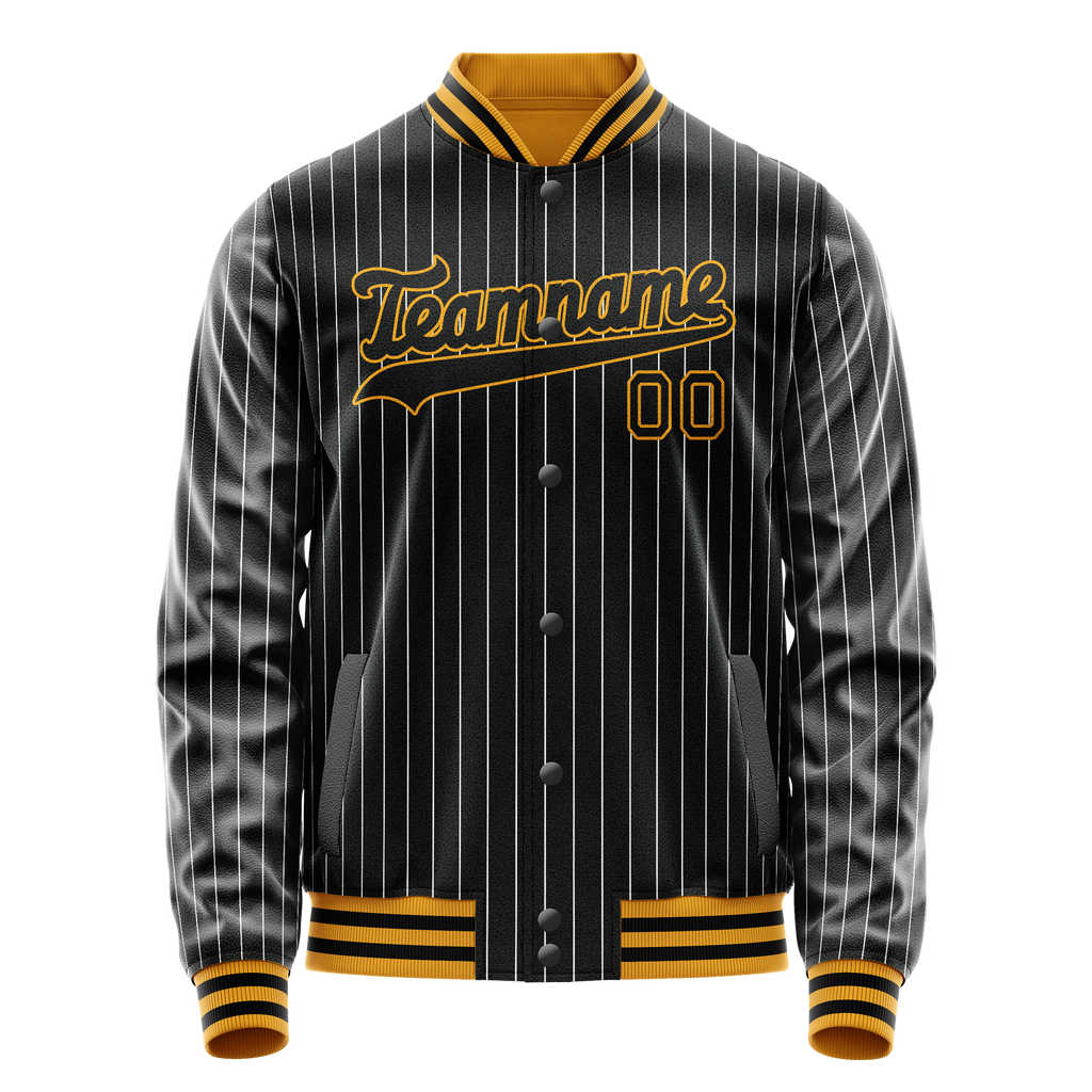 Personalized Black & Gold Gray Pinstripe Varsity Letterman Jacket
