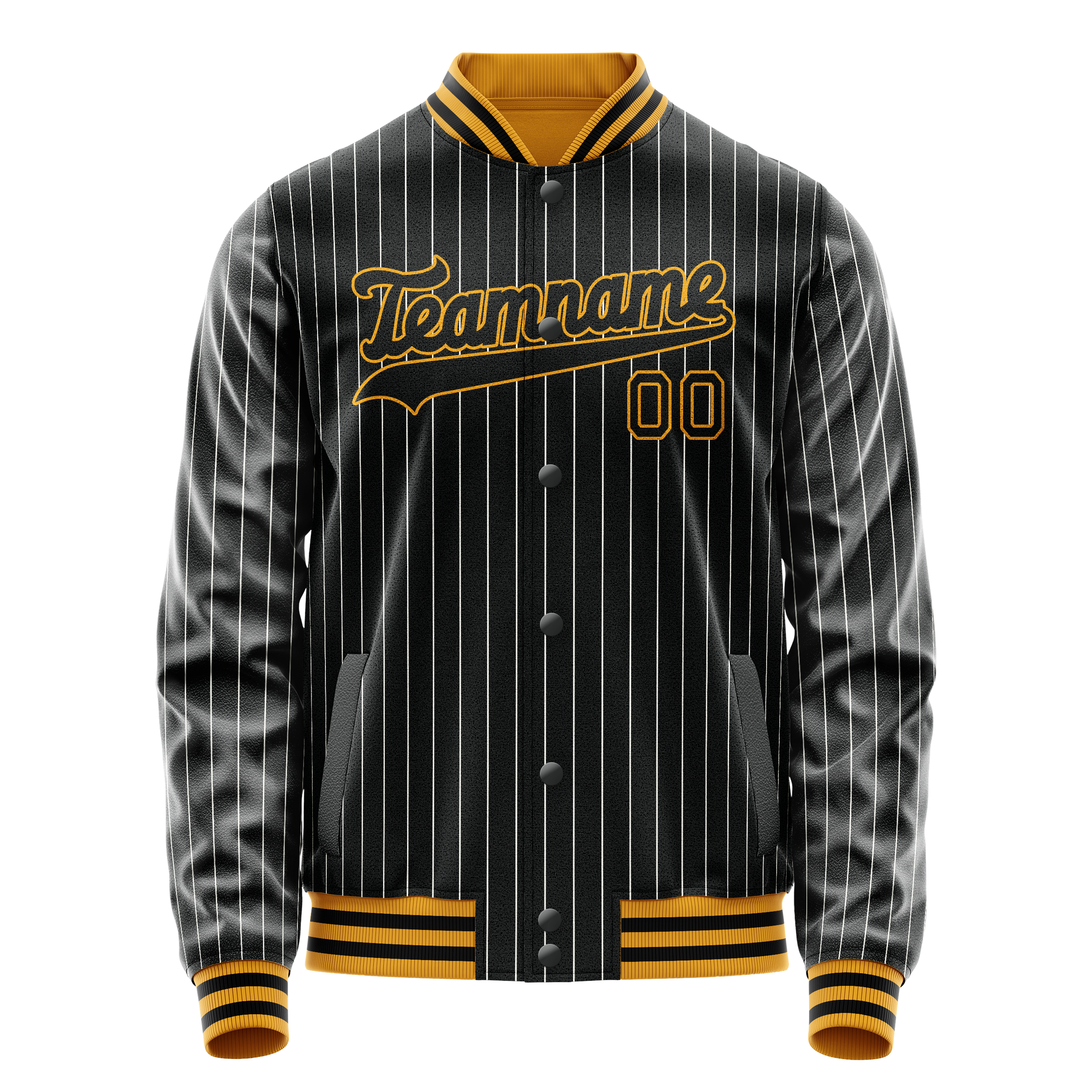Personalized Black & Gold Gray Pinstripe Varsity Letterman Jacket