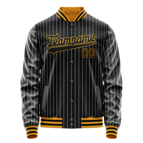 Personalized Black & Gold Gray Pinstripe Varsity Letterman Jacket