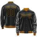 Personalized Black & Gold Gray Pinstripe Varsity Letterman Jacket