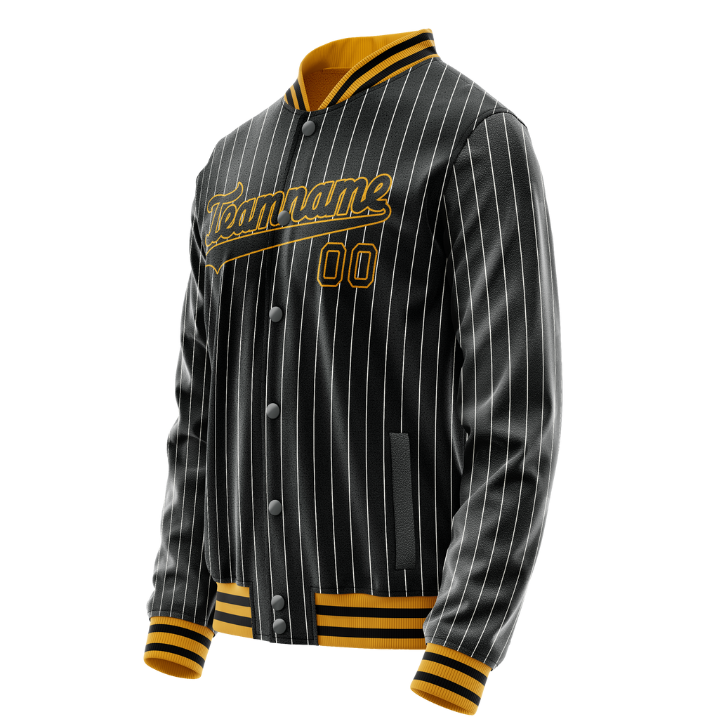 Personalized Black & Gold Gray Pinstripe Varsity Letterman Jacket