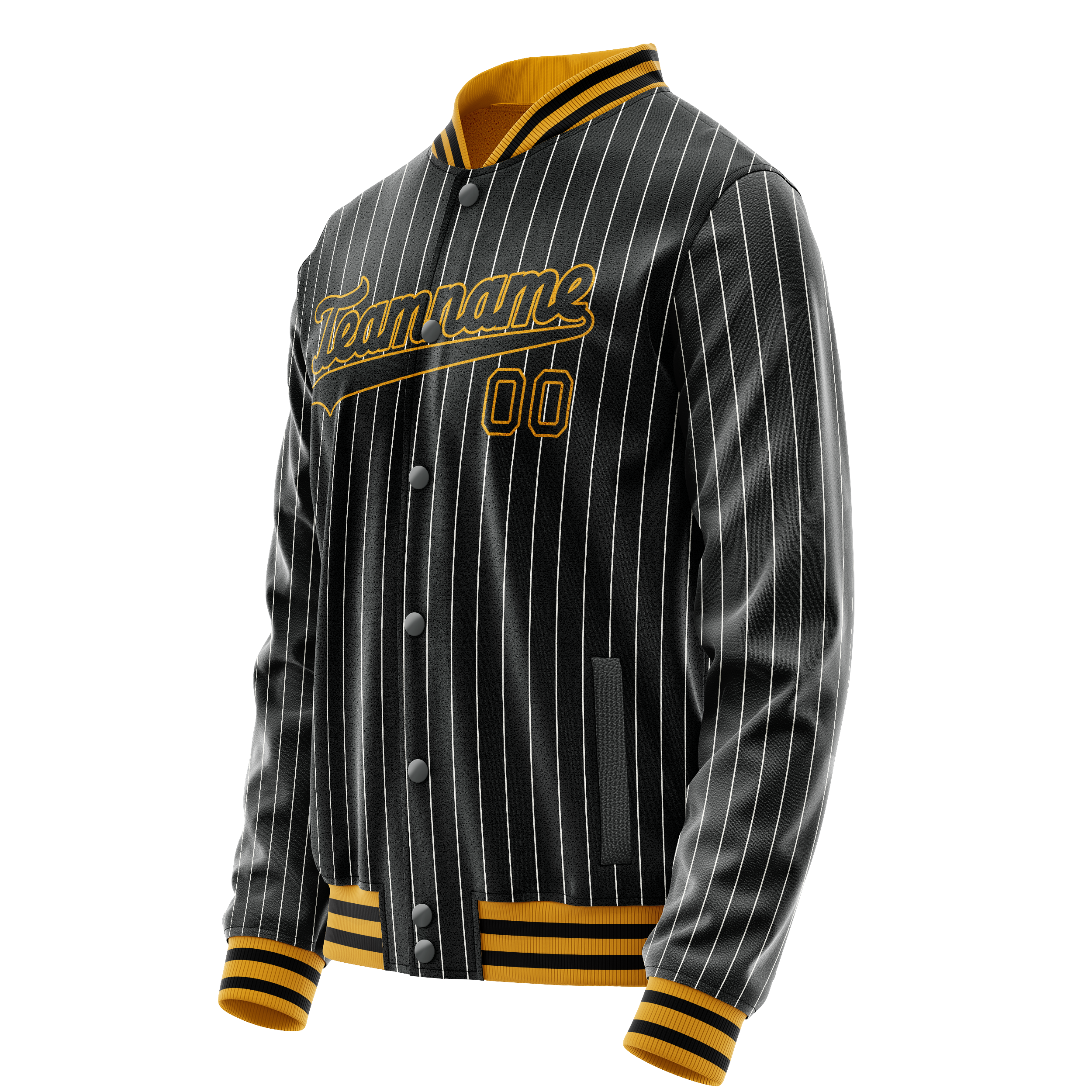Personalized Black & Gold Gray Pinstripe Varsity Letterman Jacket