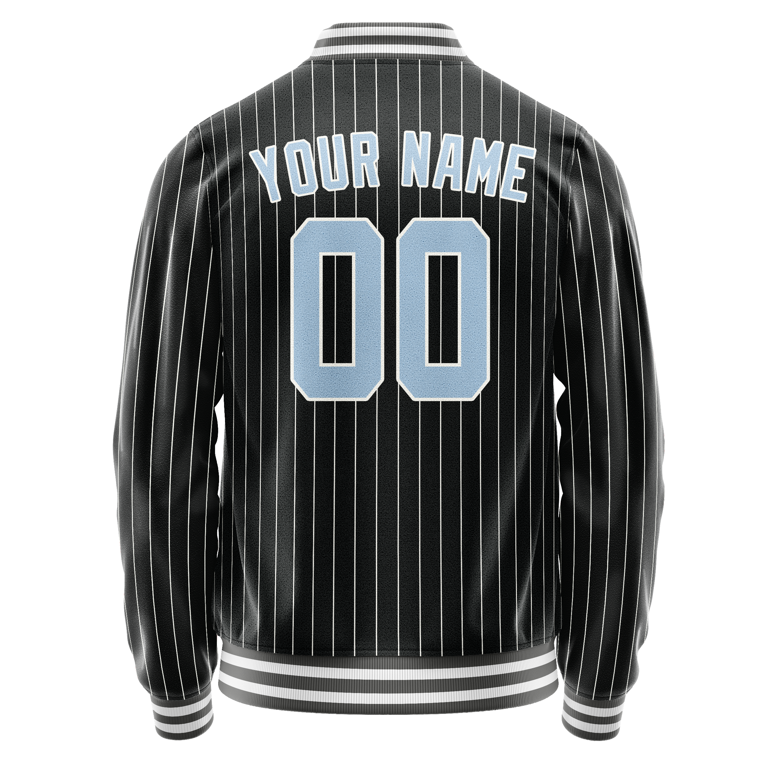 Personalized Black & Light-Blue Gray Pinstripe Varsity Letterman Jacket