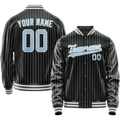 Personalized Black & Light-Blue Gray Pinstripe Varsity Letterman Jacket