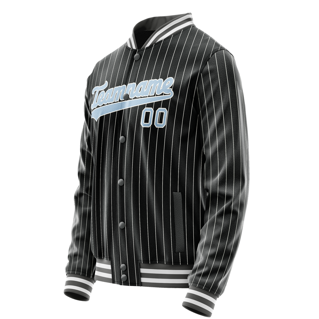 Personalized Black & Light-Blue Gray Pinstripe Varsity Letterman Jacket