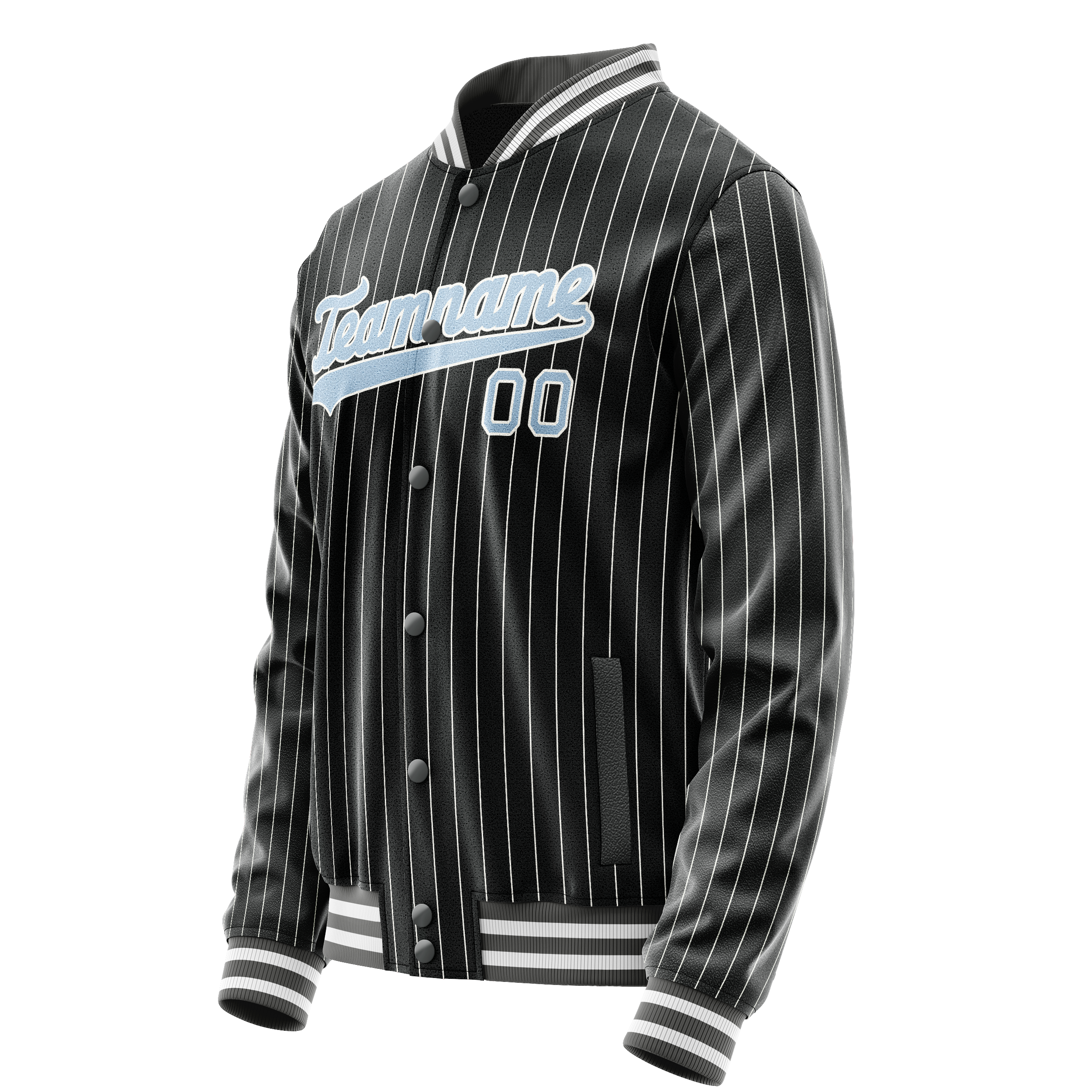 Personalized Black & Light-Blue Gray Pinstripe Varsity Letterman Jacket