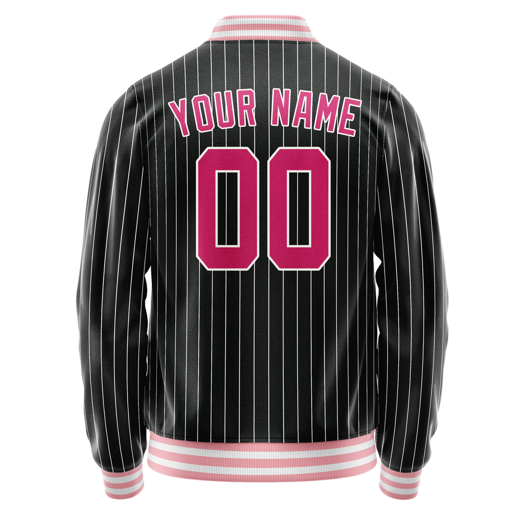 Personalized Black & Pink Gray Pinstripe Varsity Letterman Jacket