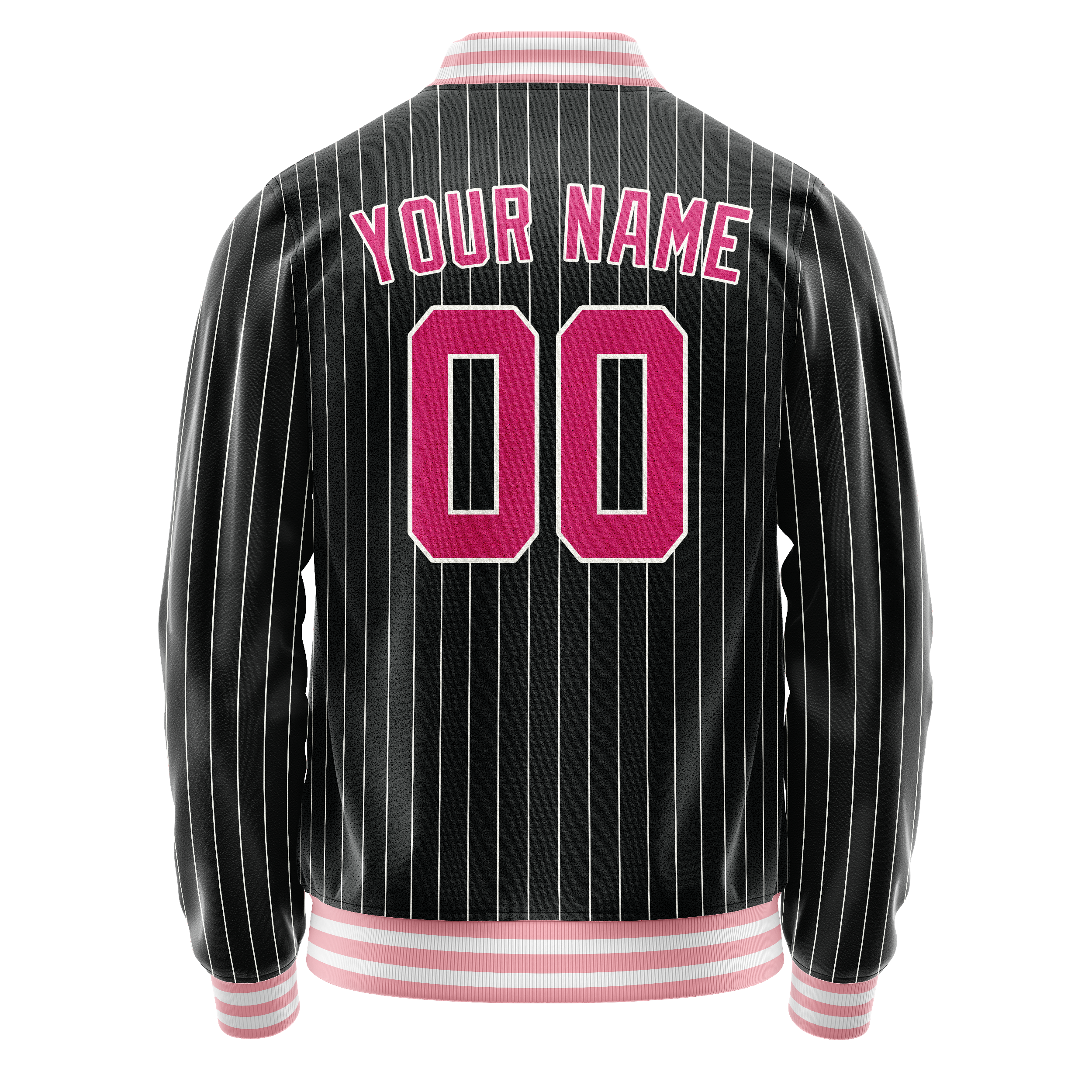 Personalized Black & Pink Gray Pinstripe Varsity Letterman Jacket