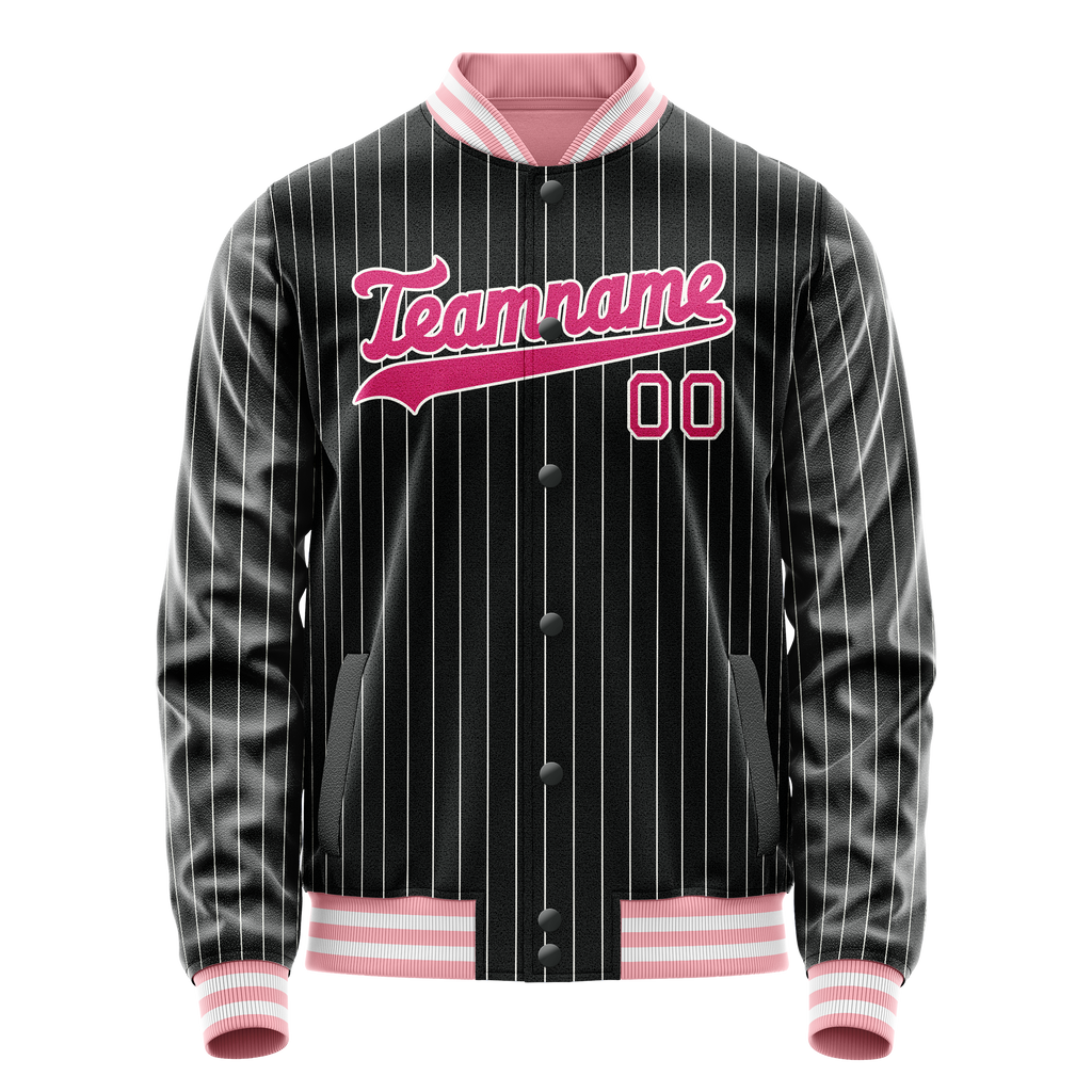 Personalized Black & Pink Gray Pinstripe Varsity Letterman Jacket
