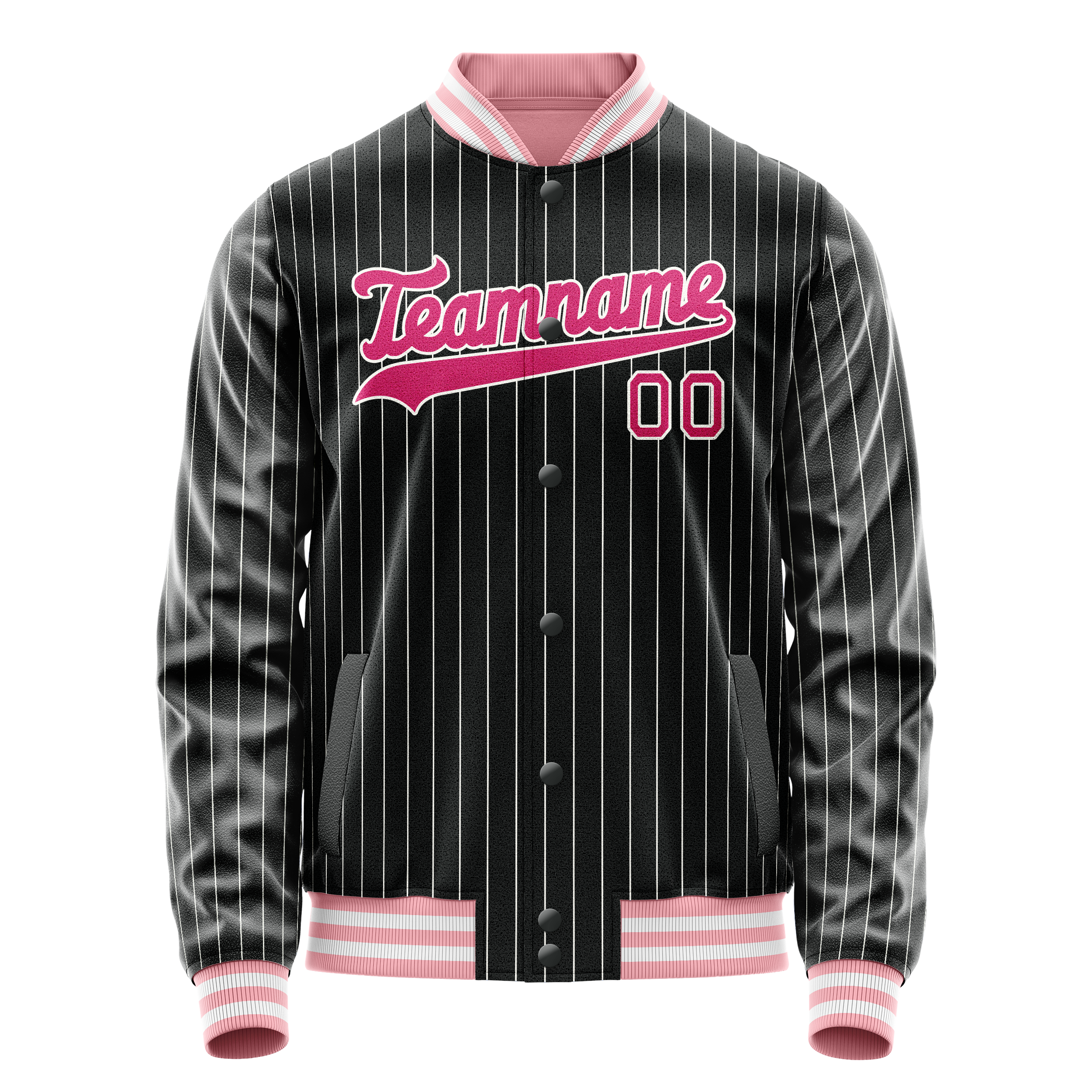 Personalized Black & Pink Gray Pinstripe Varsity Letterman Jacket