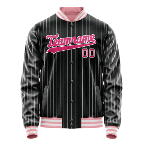 Personalized Black & Pink Gray Pinstripe Varsity Letterman Jacket