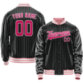 Personalized Black & Pink Gray Pinstripe Varsity Letterman Jacket