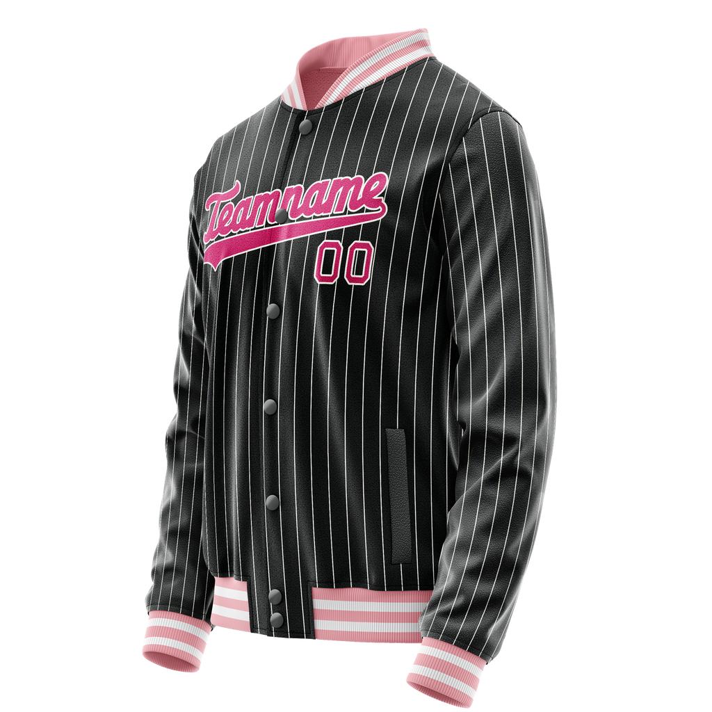 Personalized Black & Pink Gray Pinstripe Varsity Letterman Jacket