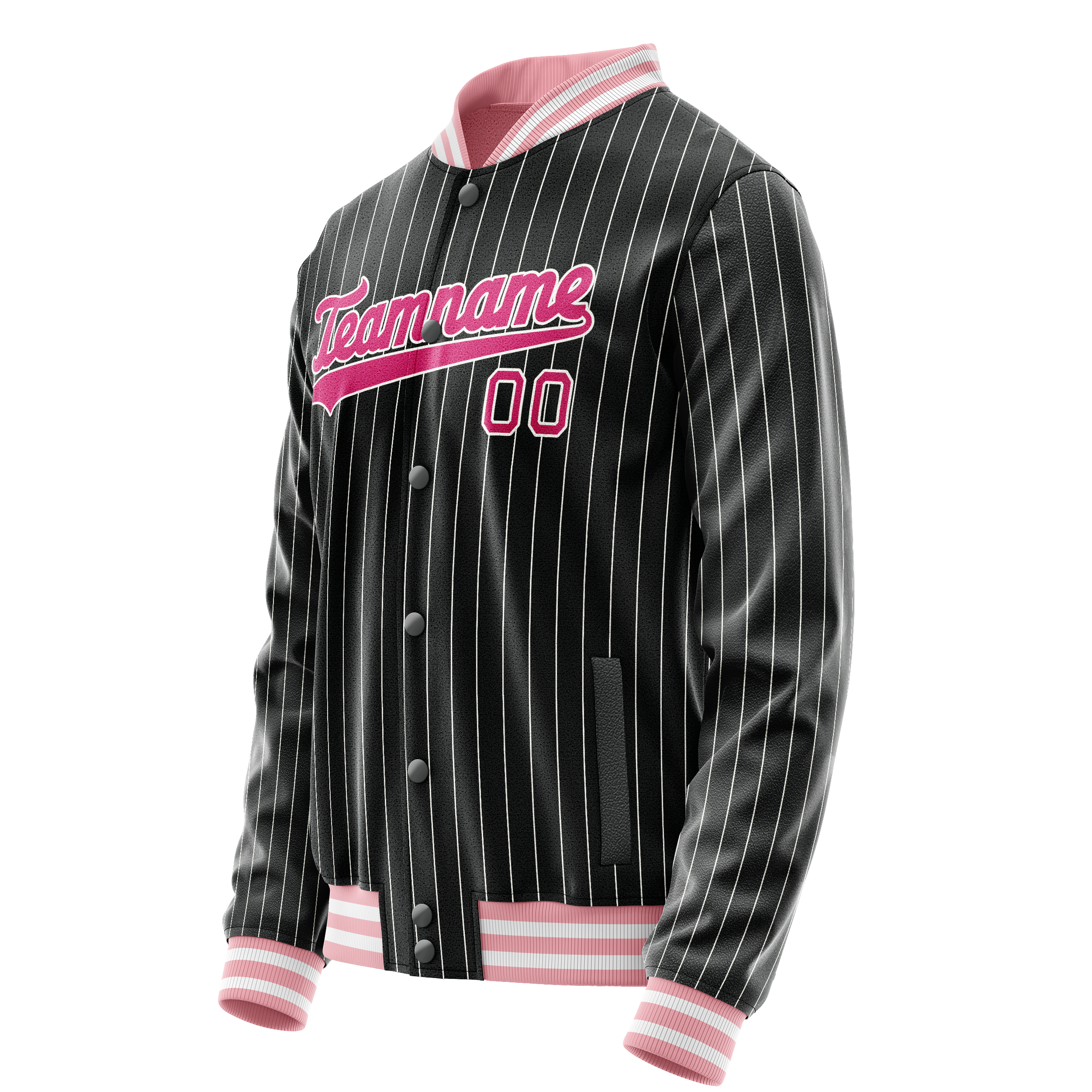 Personalized Black & Pink Gray Pinstripe Varsity Letterman Jacket