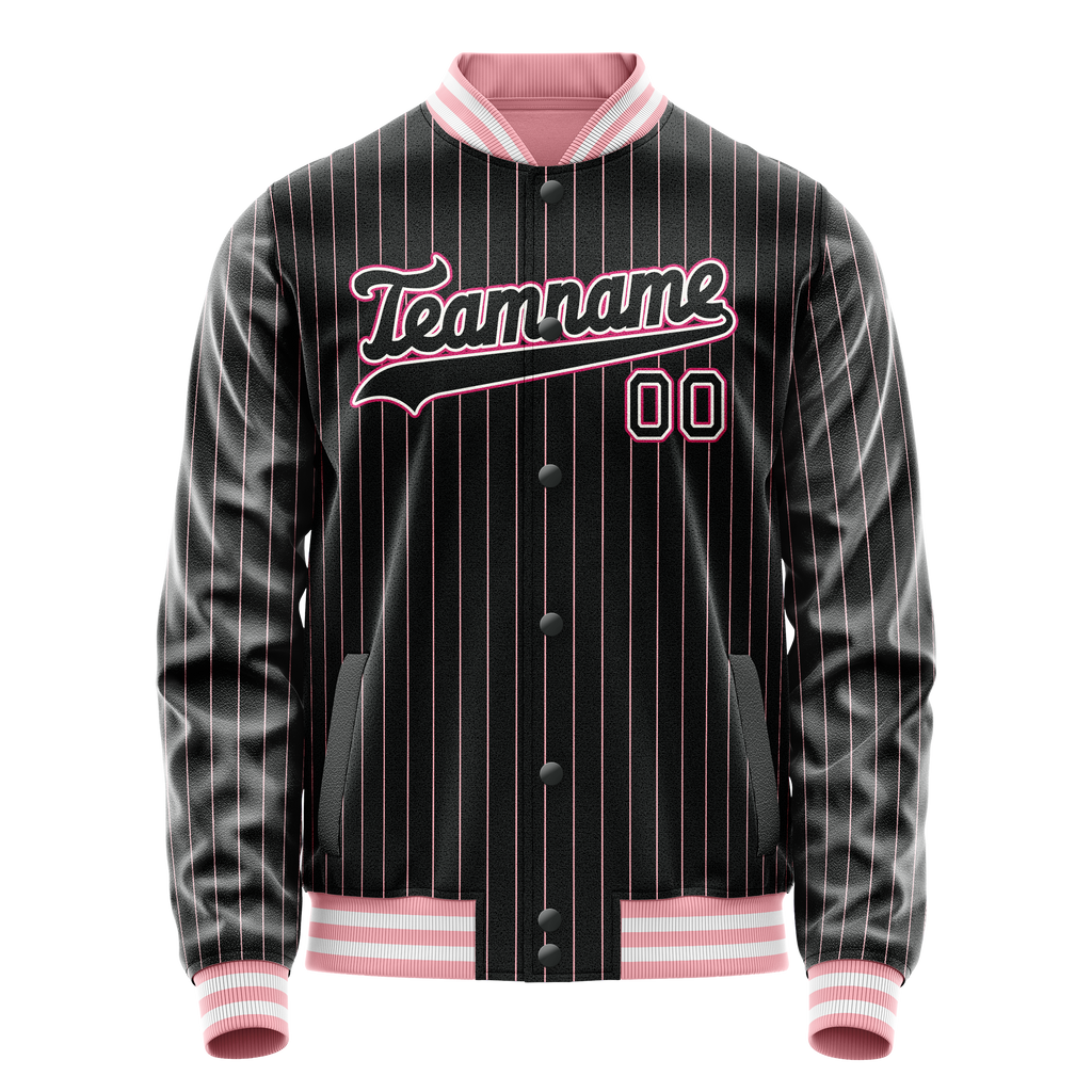 Personalized Black & Pink Pink Pinstripe Varsity Letterman Jacket