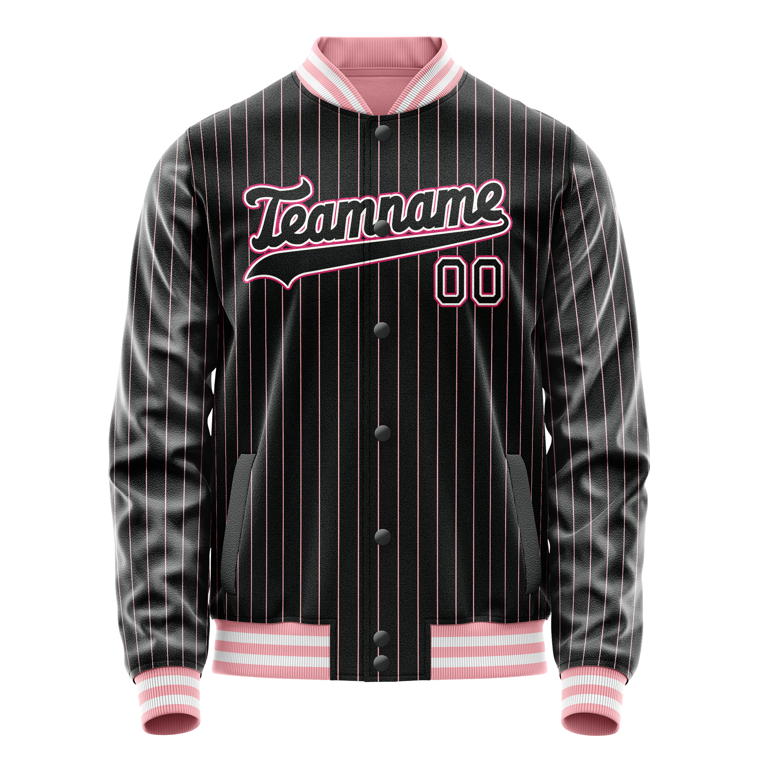 Personalized Black & Pink Pink Pinstripe Varsity Letterman Jacket