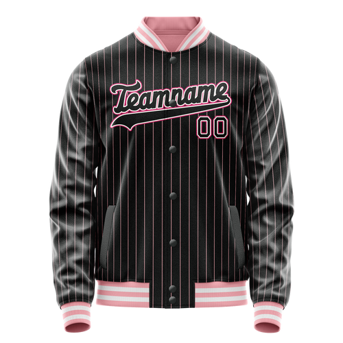 Personalized Black & Pink Pink Pinstripe Varsity Letterman Jacket