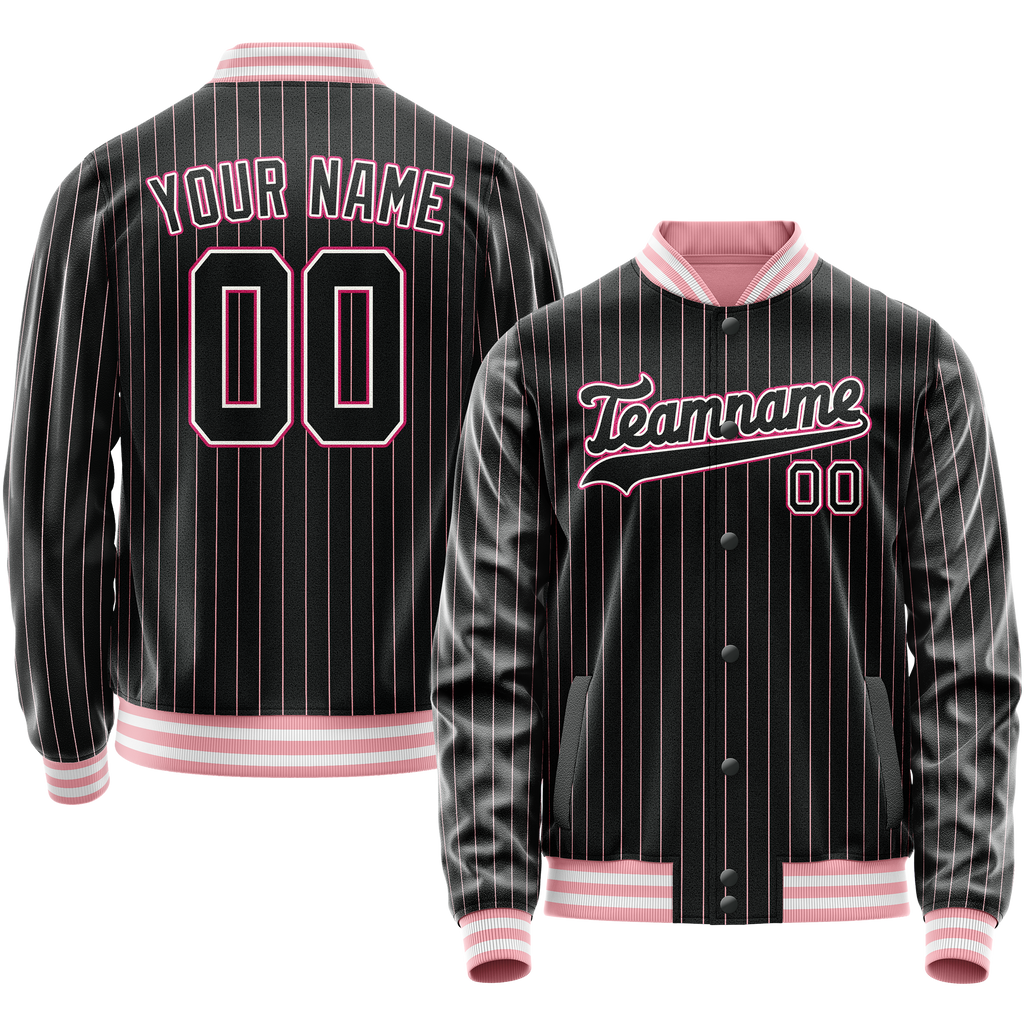 Personalized Black & Pink Pink Pinstripe Varsity Letterman Jacket