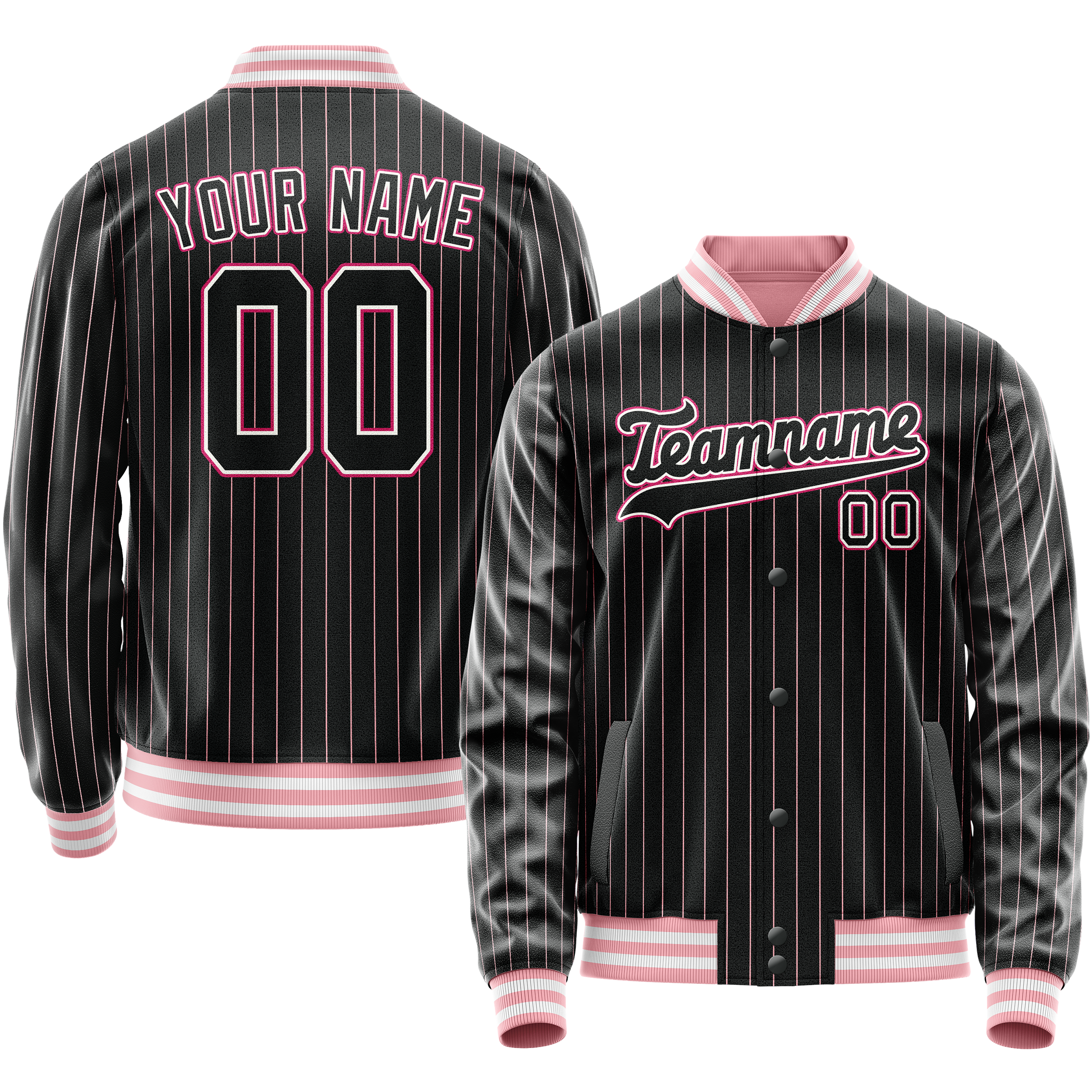 Personalized Black & Pink Pink Pinstripe Varsity Letterman Jacket
