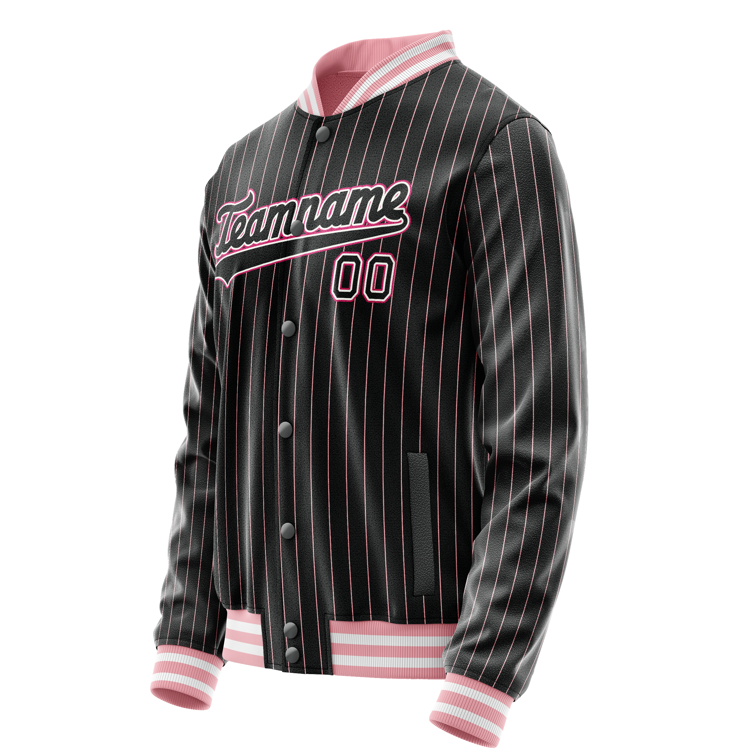 Personalized Black & Pink Pink Pinstripe Varsity Letterman Jacket