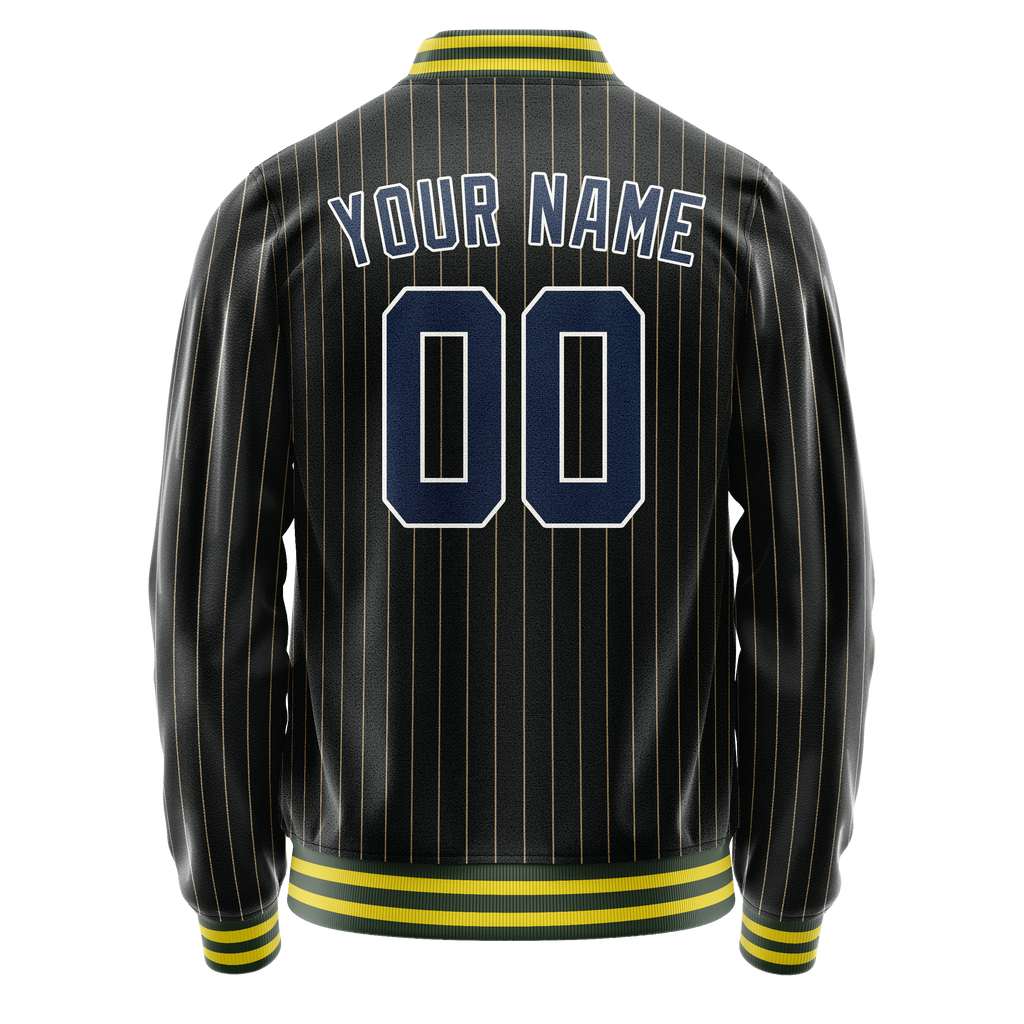 Personalized Black & Blue Old Gold Pinstripe Varsity Letterman Jacket