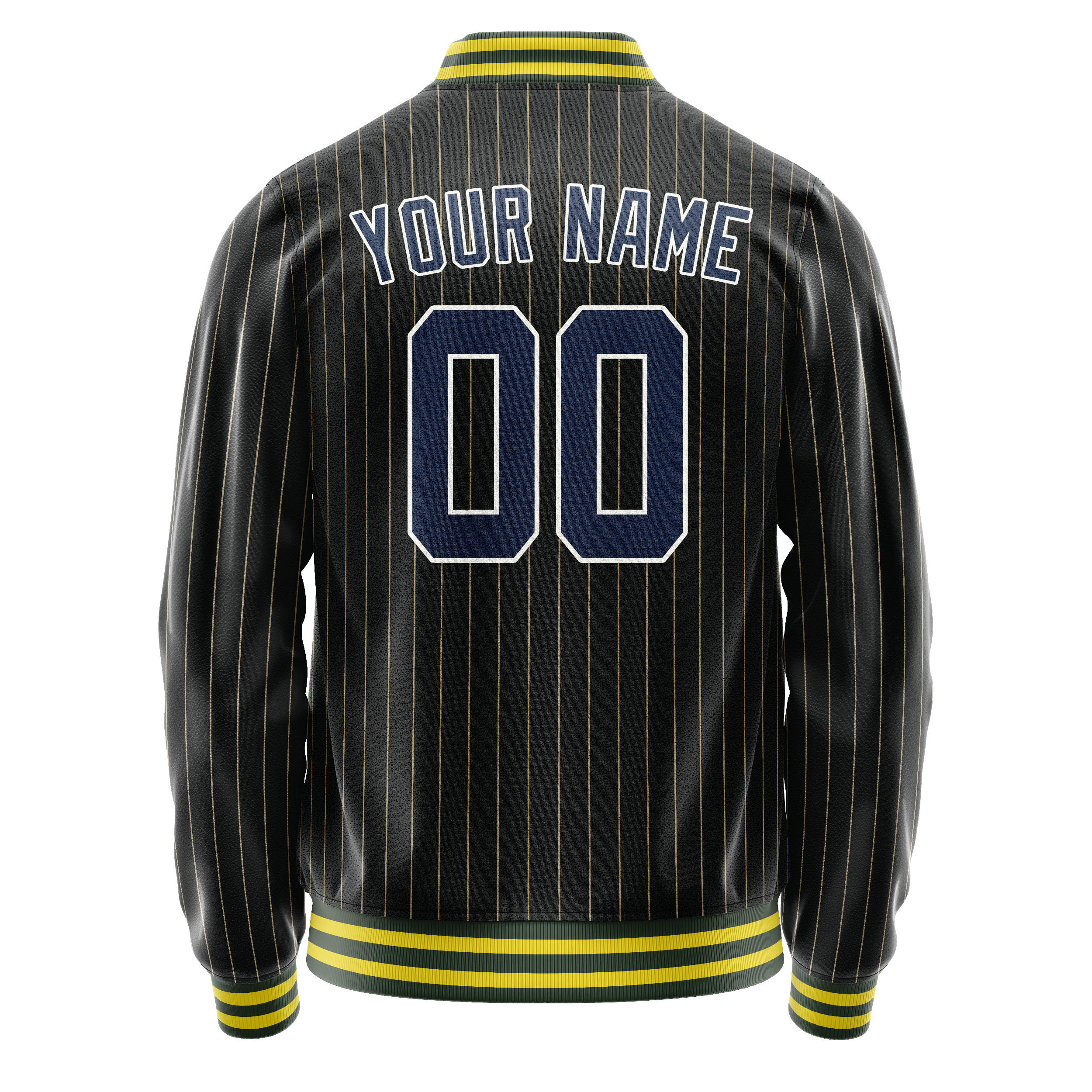 Personalized Black & Blue Old Gold Pinstripe Varsity Letterman Jacket