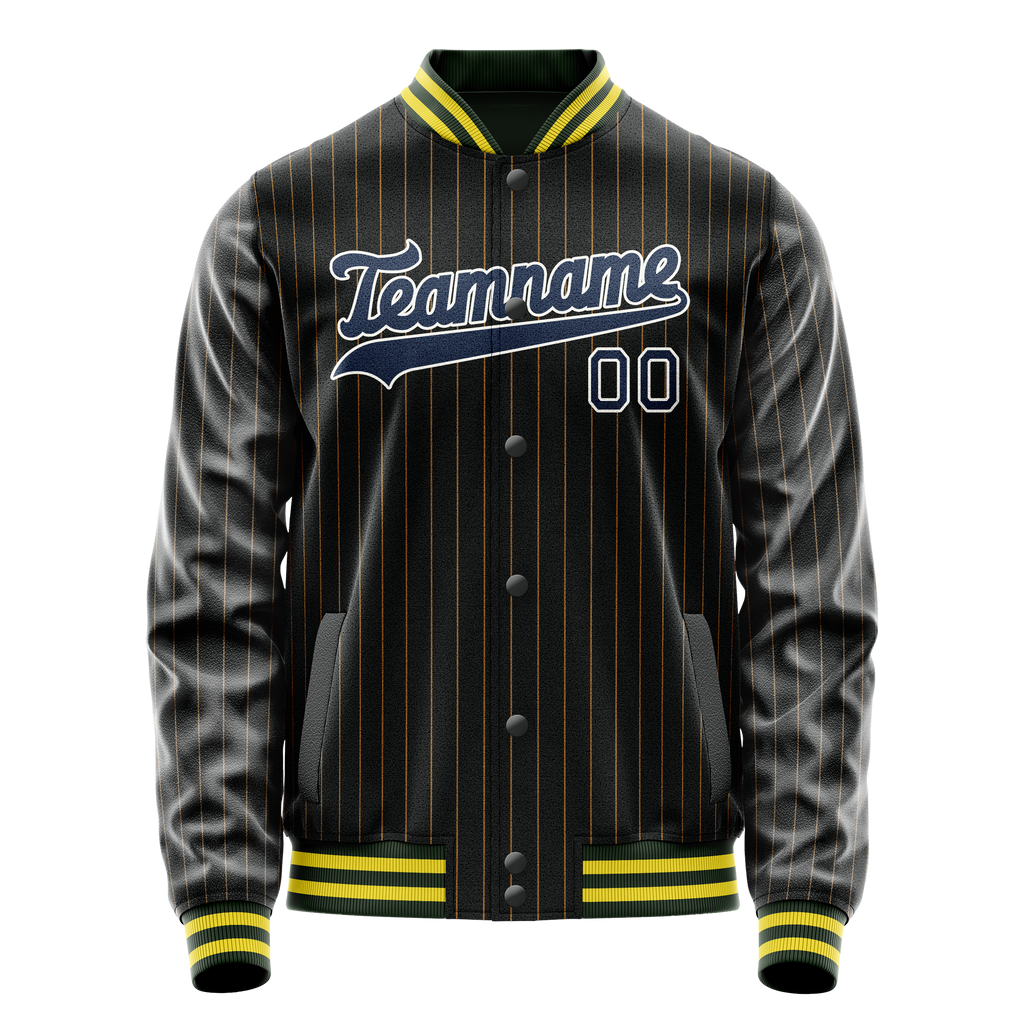 Personalized Black & Blue Old Gold Pinstripe Varsity Letterman Jacket