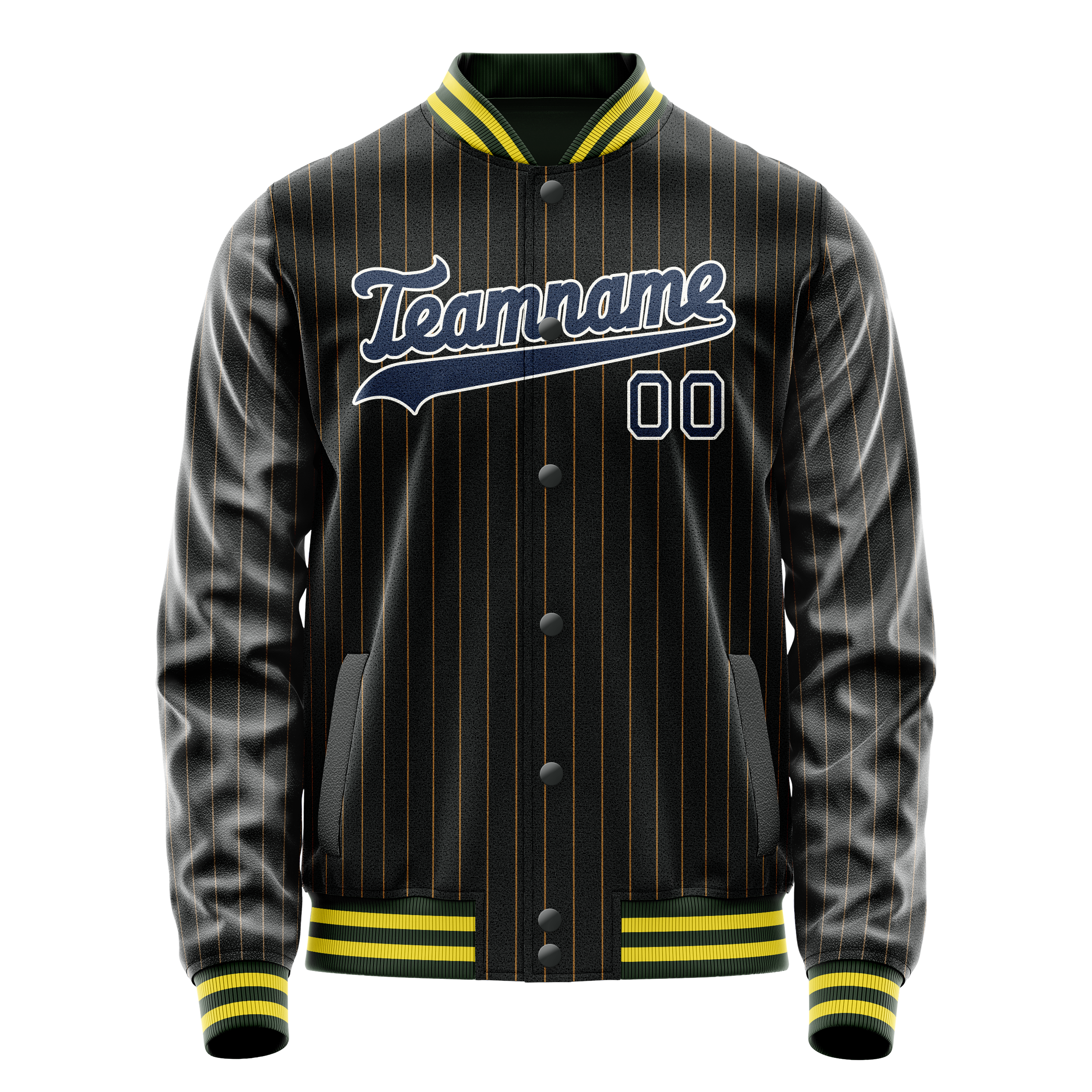 Personalized Black & Blue Old Gold Pinstripe Varsity Letterman Jacket