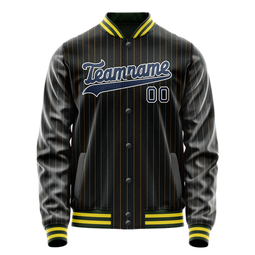 Personalized Black & Blue Old Gold Pinstripe Varsity Letterman Jacket