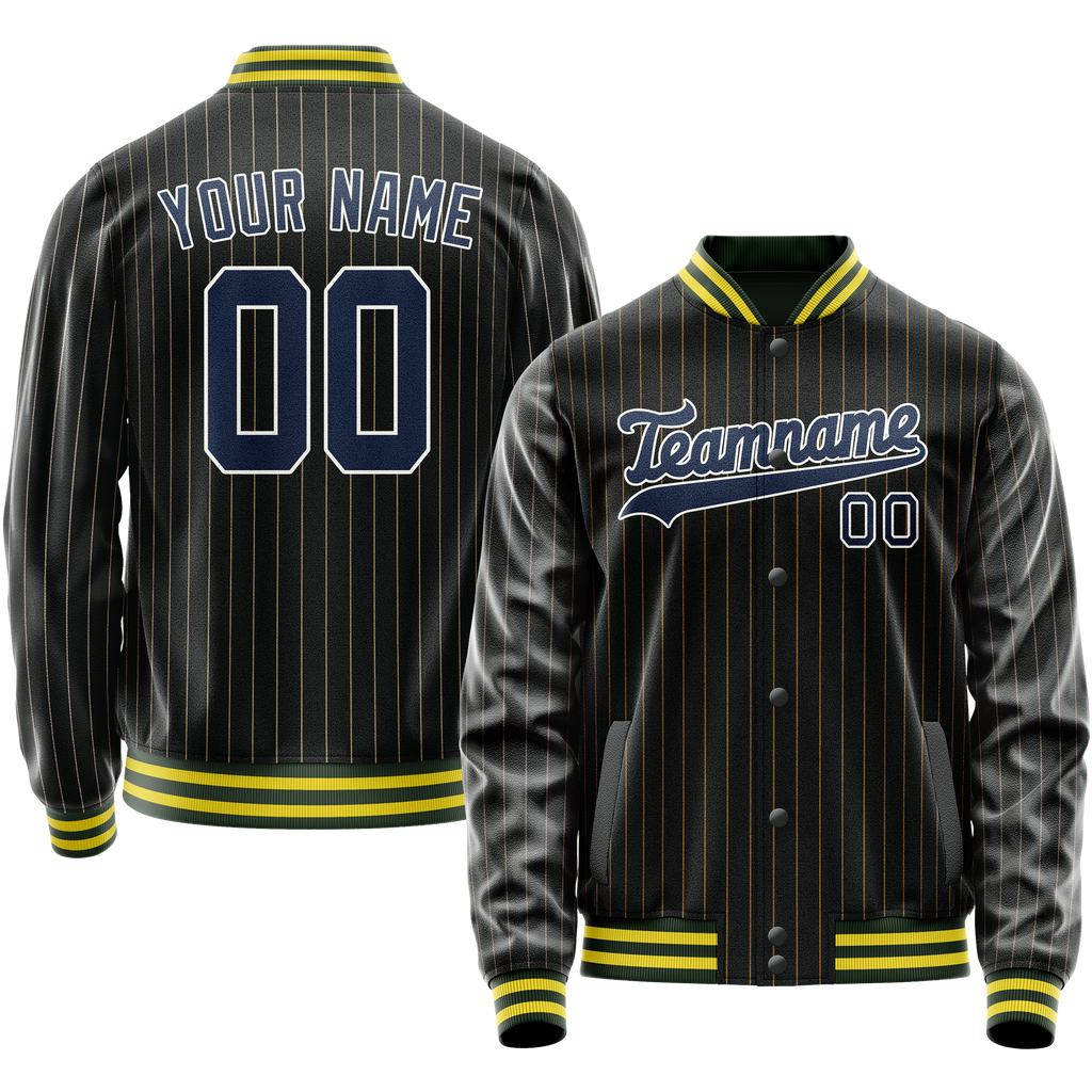 Personalized Black & Blue Old Gold Pinstripe Varsity Letterman Jacket