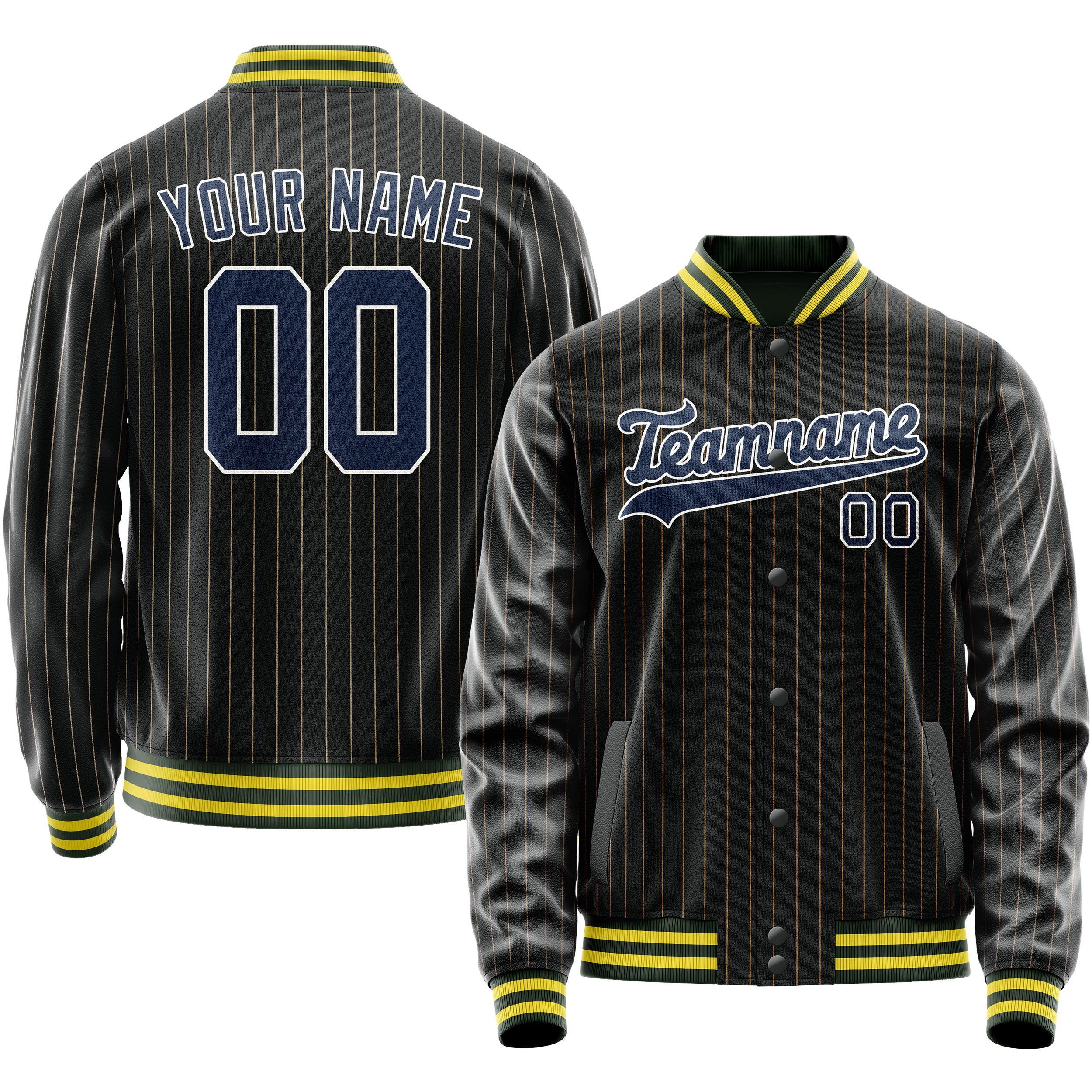 Personalized Black & Blue Old Gold Pinstripe Varsity Letterman Jacket