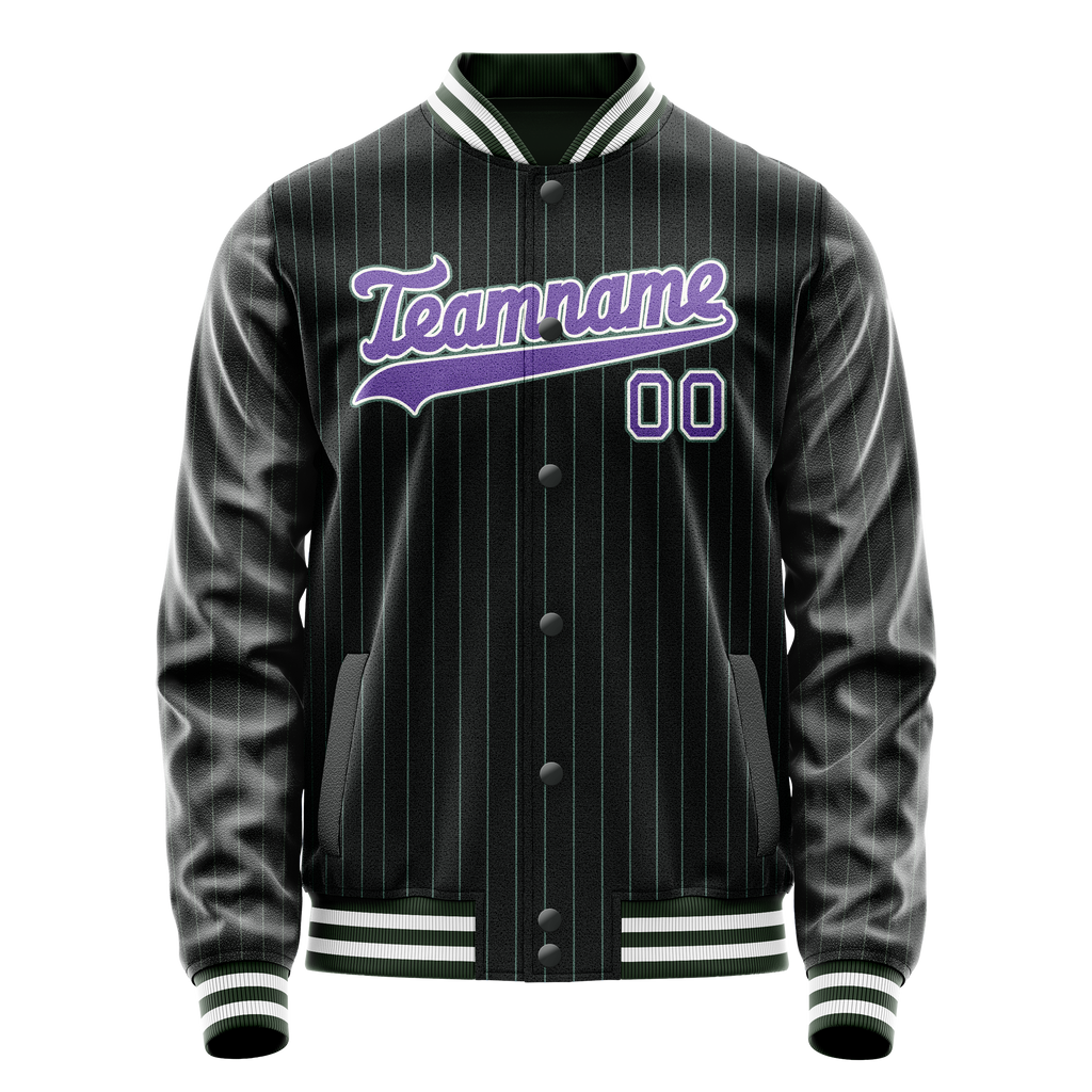 Personalized Black & Purple Teal Pinstripe Varsity Letterman Jacket