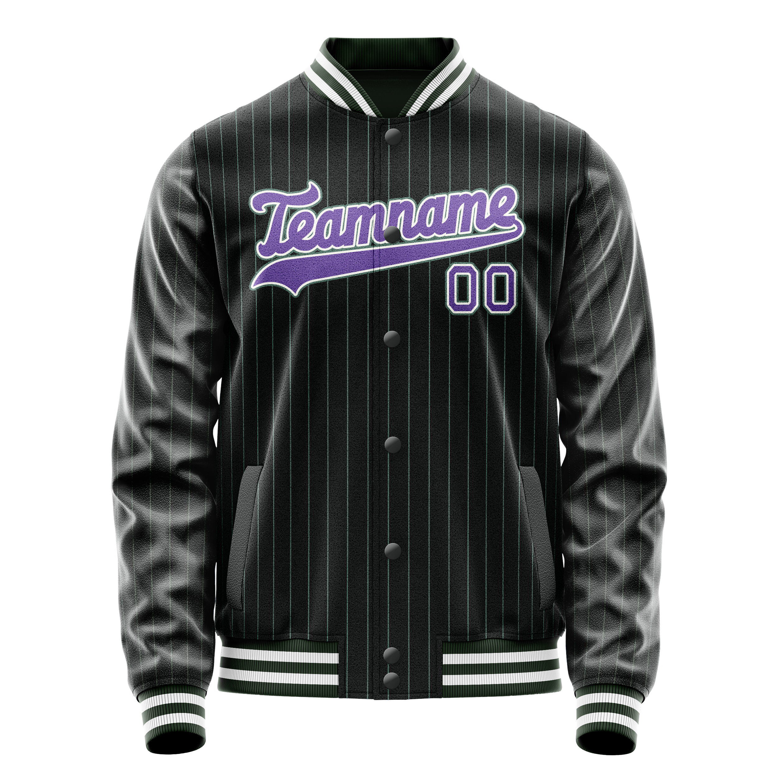 Personalized Black & Purple Teal Pinstripe Varsity Letterman Jacket