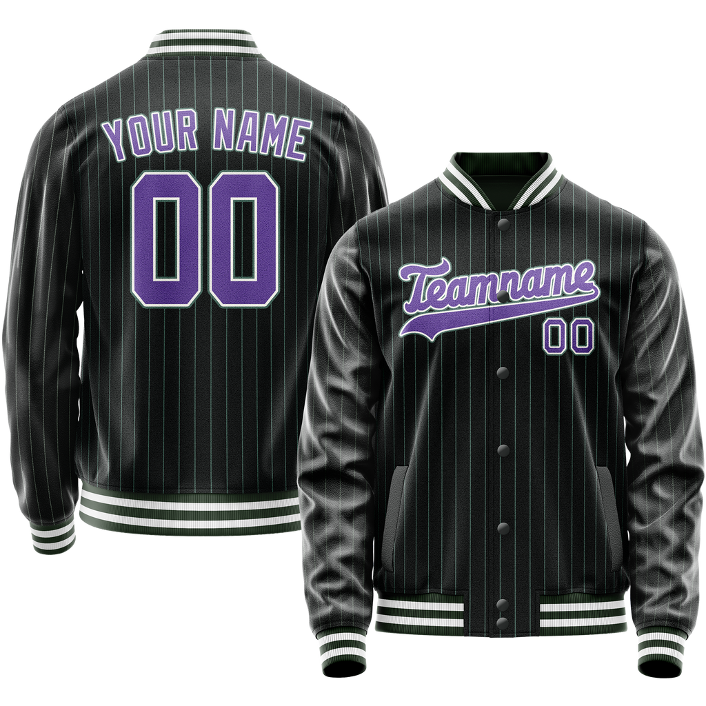 Personalized Black & Purple Teal Pinstripe Varsity Letterman Jacket