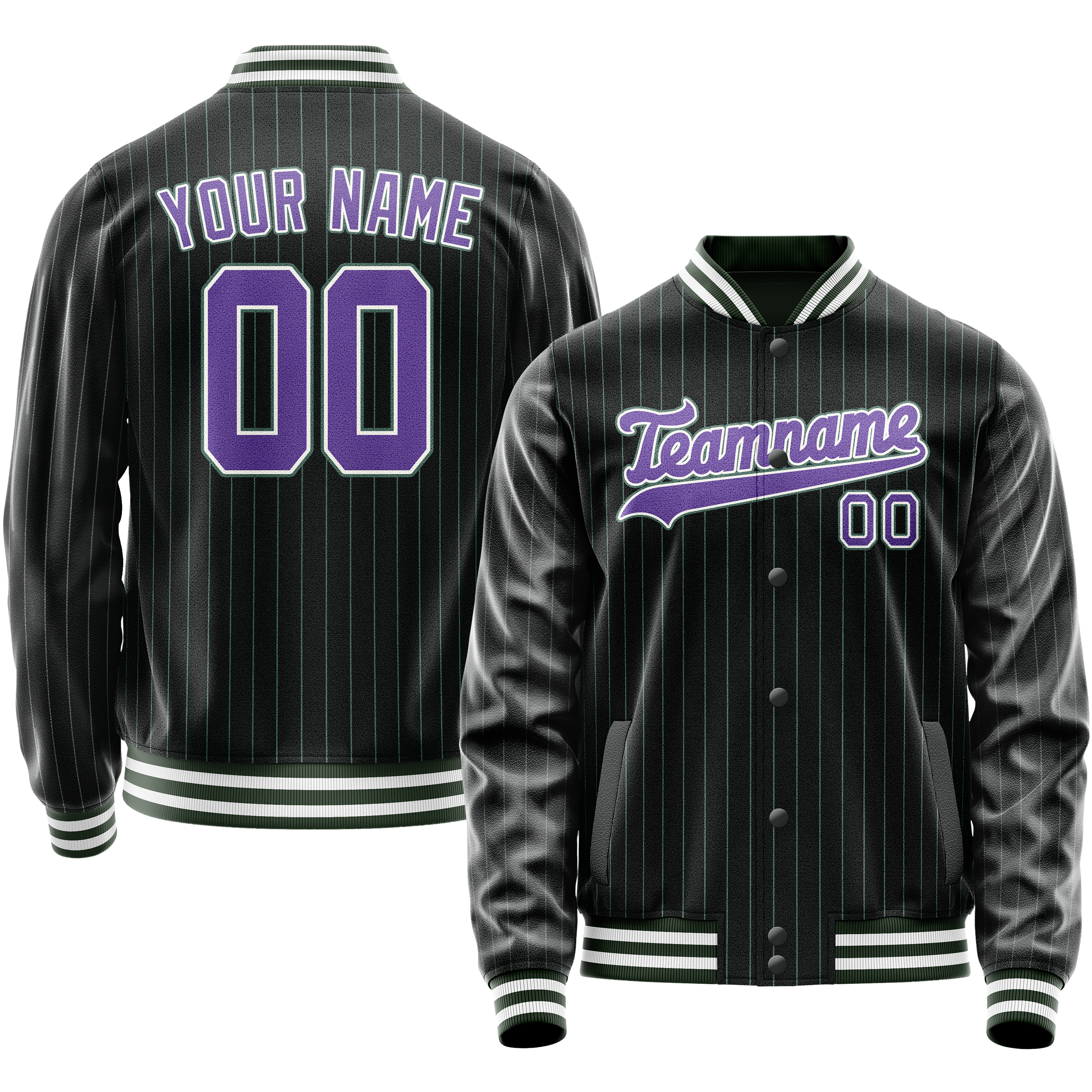 Personalized Black & Purple Teal Pinstripe Varsity Letterman Jacket