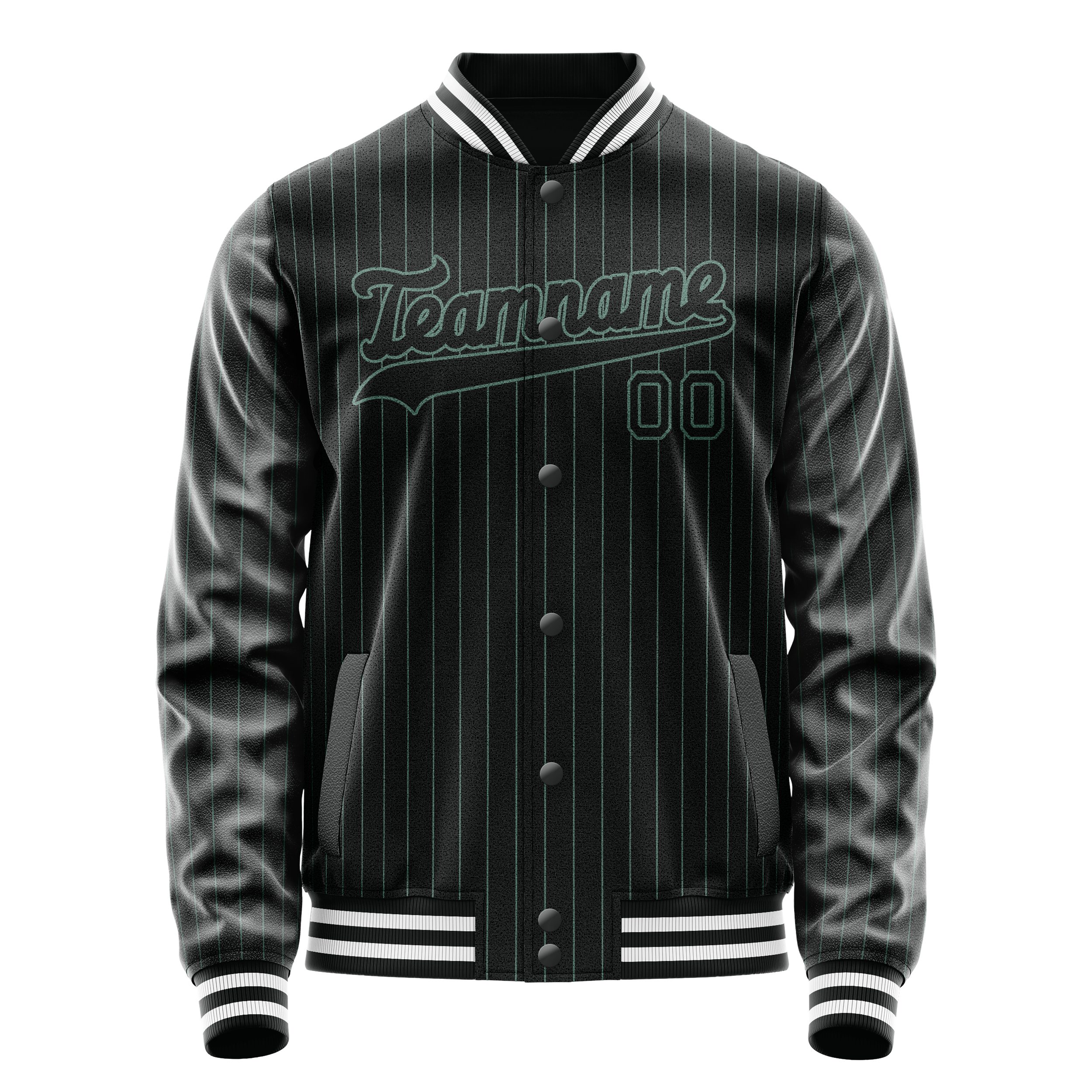 Personalized Black & Teal Teal Pinstripe Varsity Letterman Jacket