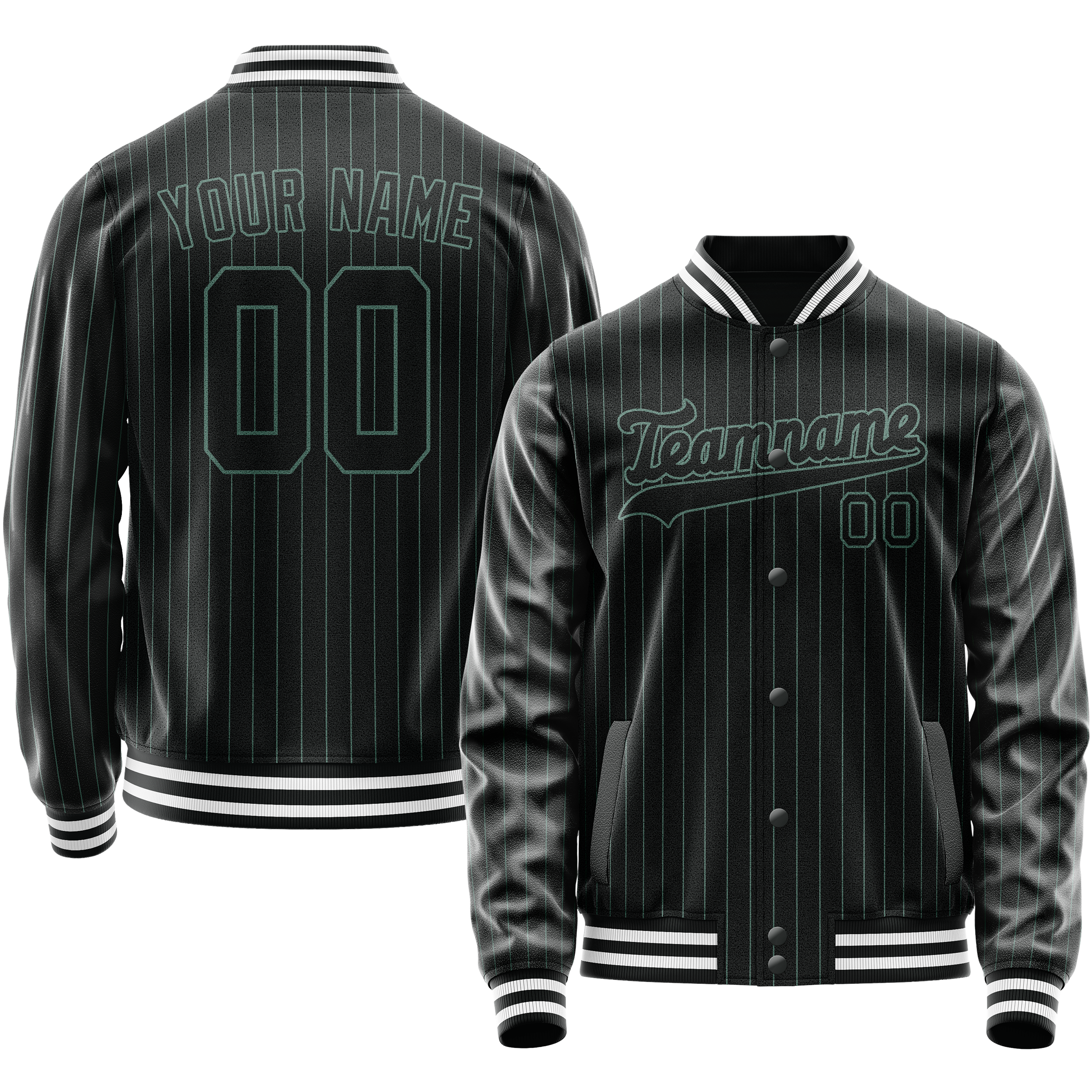 Personalized Black & Teal Teal Pinstripe Varsity Letterman Jacket