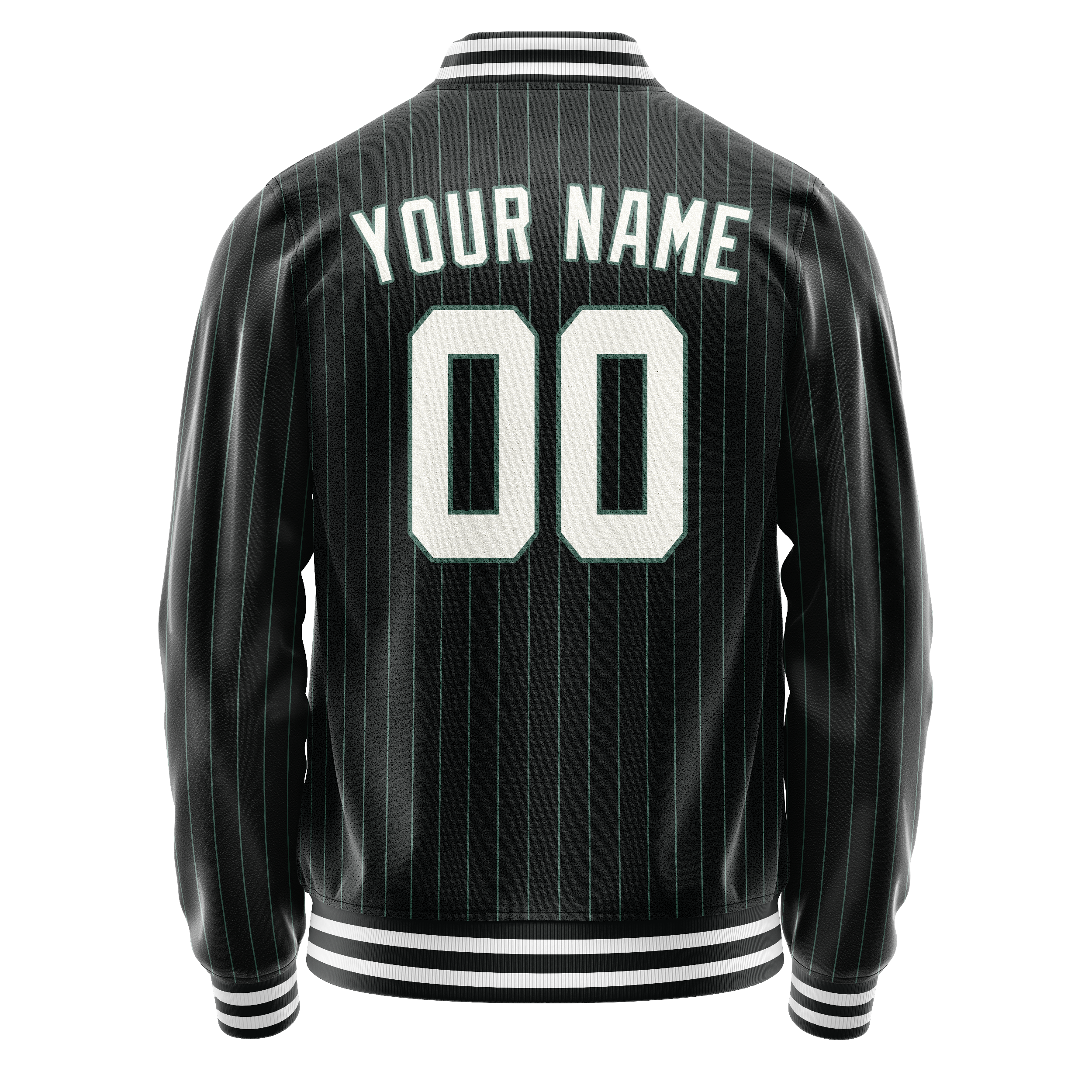 Personalized Black & White Teal Pinstripe Varsity Letterman Jacket