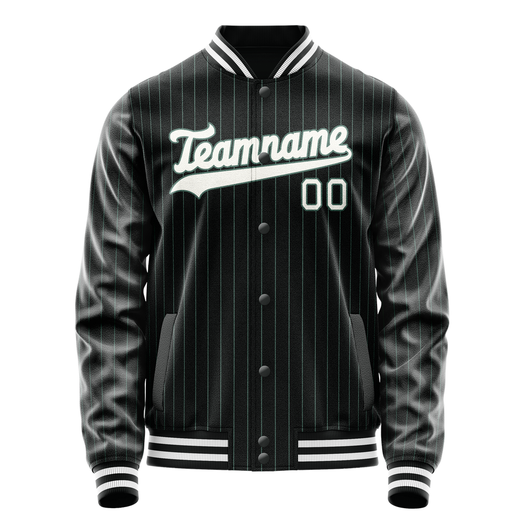 Personalized Black & White Teal Pinstripe Varsity Letterman Jacket