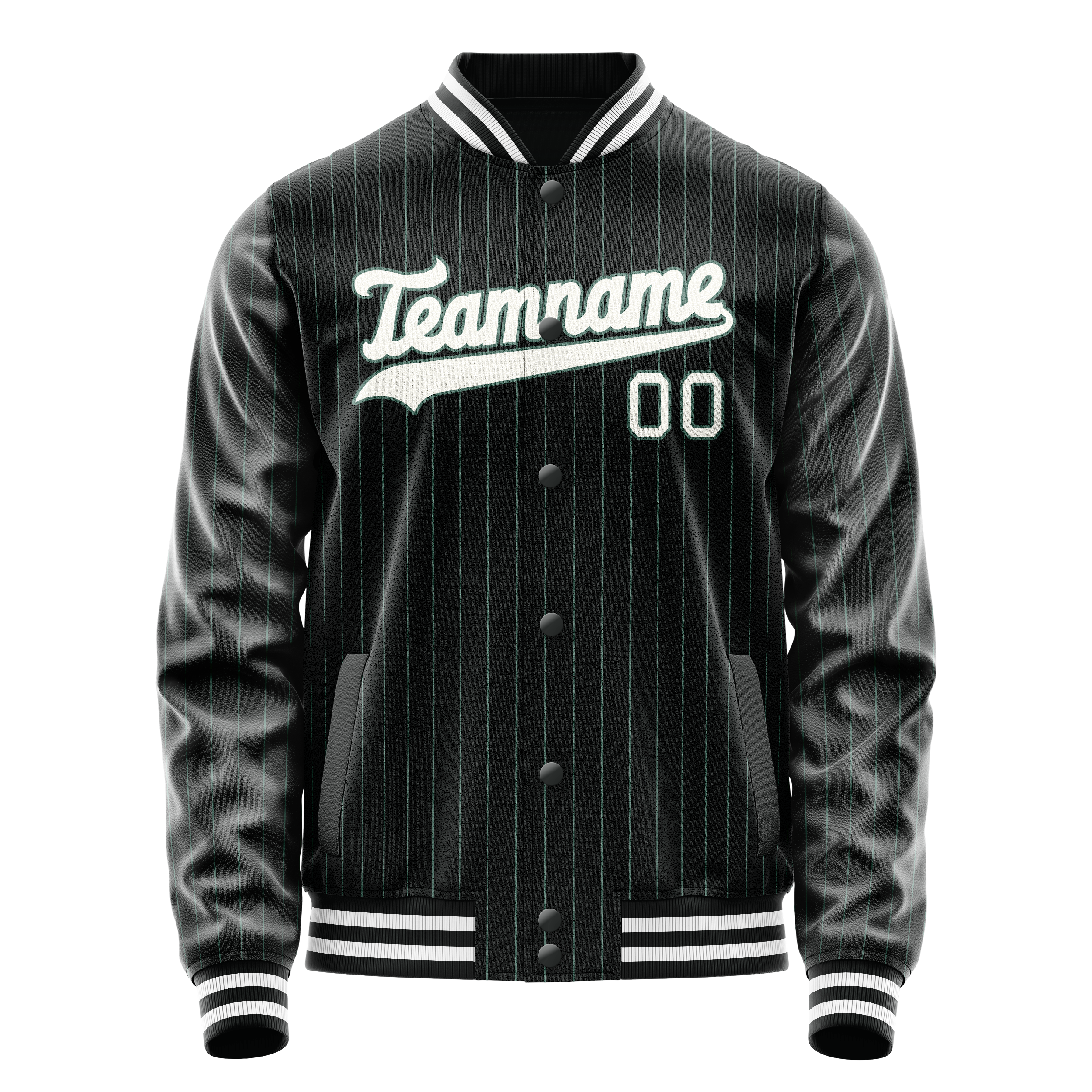 Personalized Black & White Teal Pinstripe Varsity Letterman Jacket