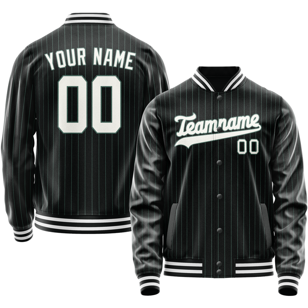 Personalized Black & White Teal Pinstripe Varsity Letterman Jacket