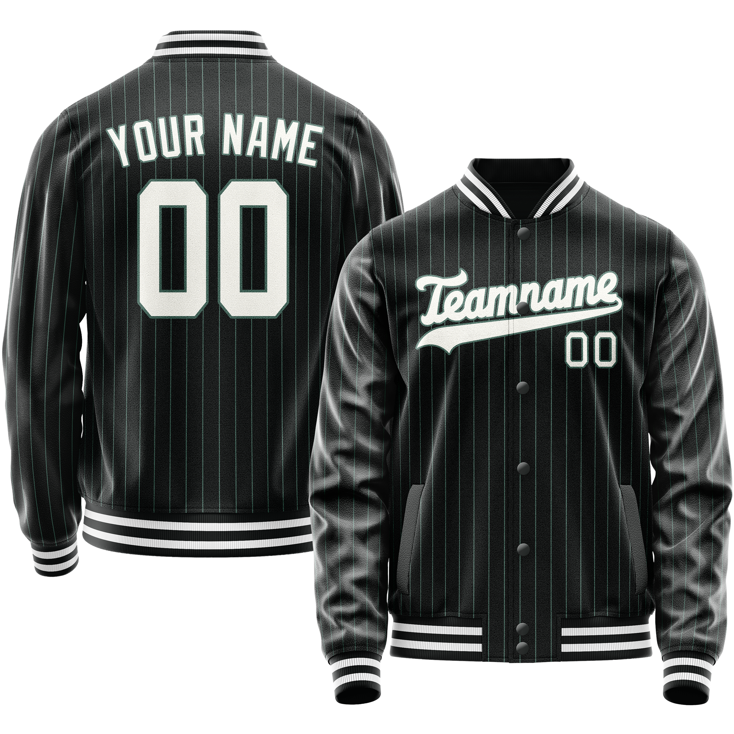 Personalized Black & White Teal Pinstripe Varsity Letterman Jacket