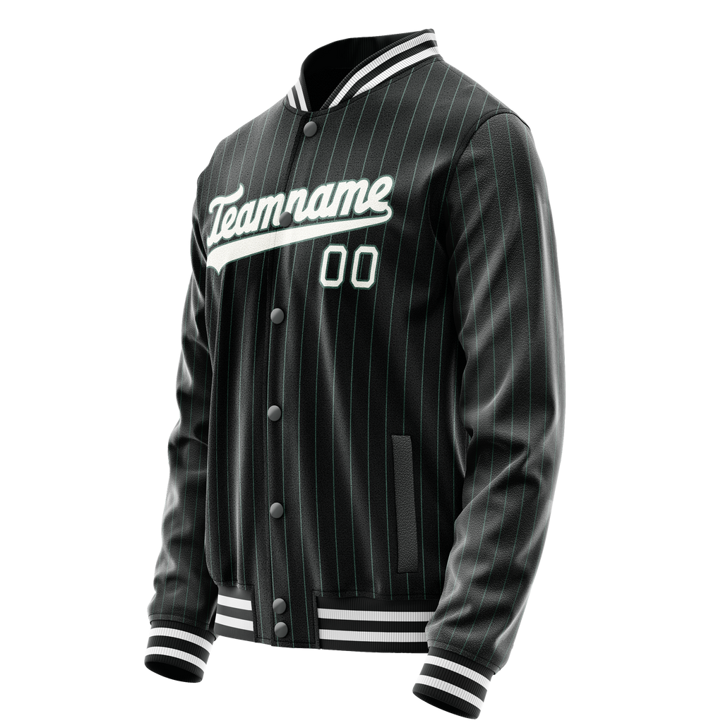Personalized Black & White Teal Pinstripe Varsity Letterman Jacket