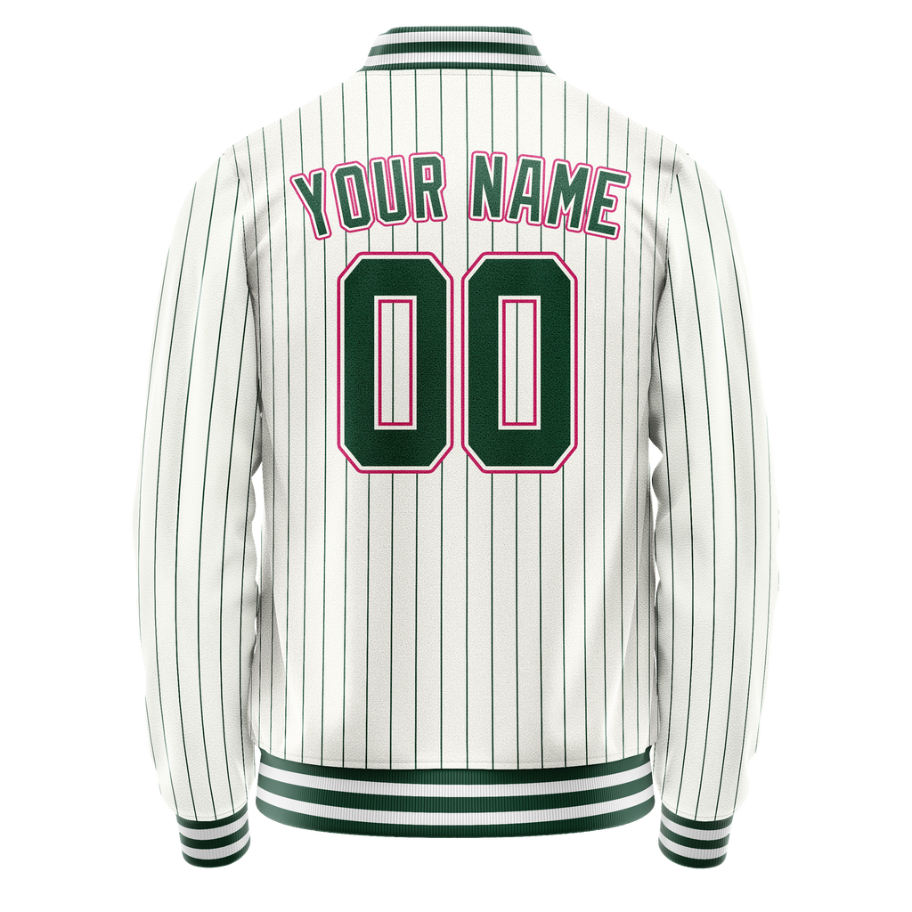 Personalized White & Pink Green Pinstripe Varsity Letterman Jacket