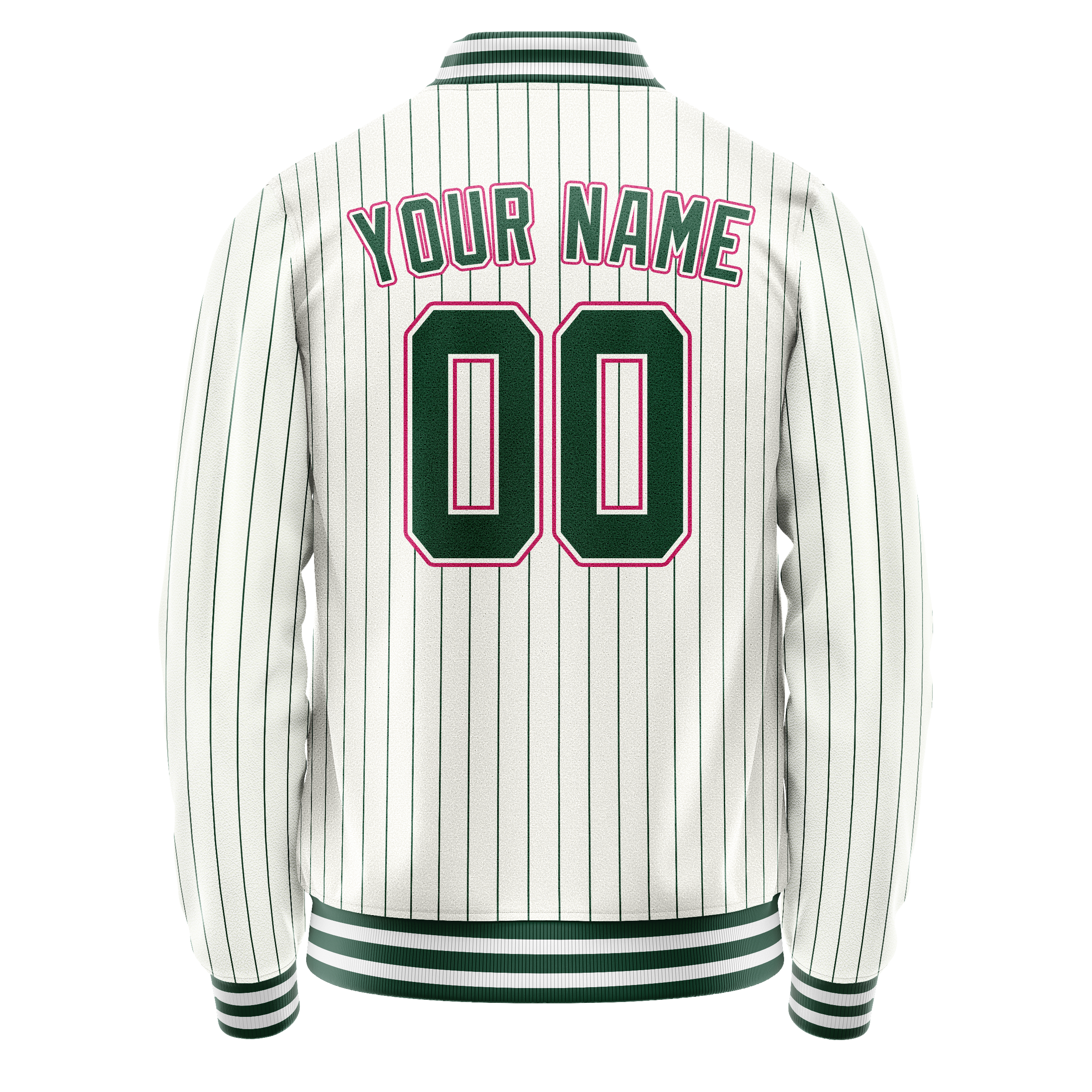 Personalized White & Pink Green Pinstripe Varsity Letterman Jacket