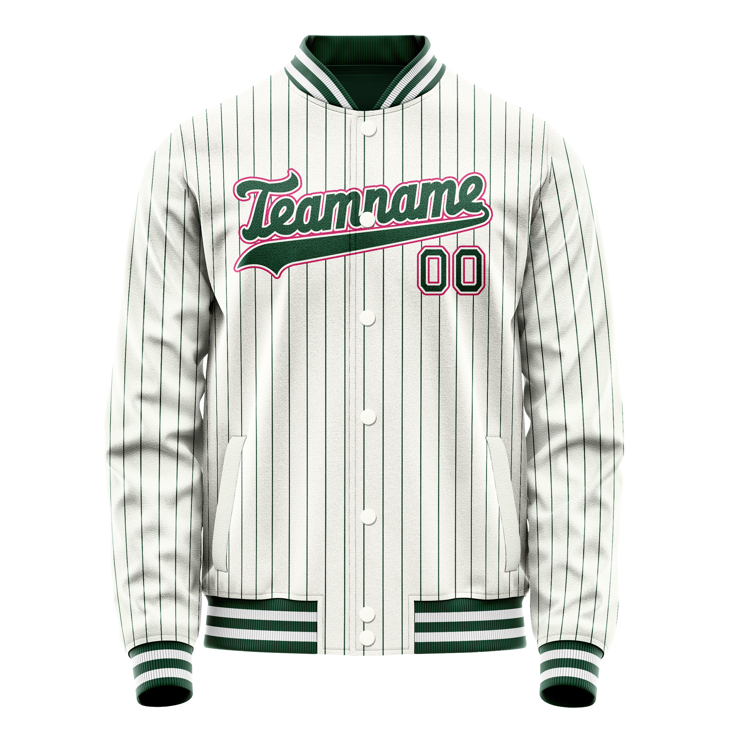 Personalized White & Pink Green Pinstripe Varsity Letterman Jacket