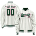 Personalized White & Pink Green Pinstripe Varsity Letterman Jacket