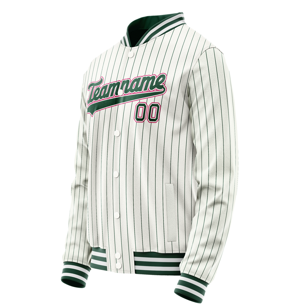 Personalized White & Pink Green Pinstripe Varsity Letterman Jacket