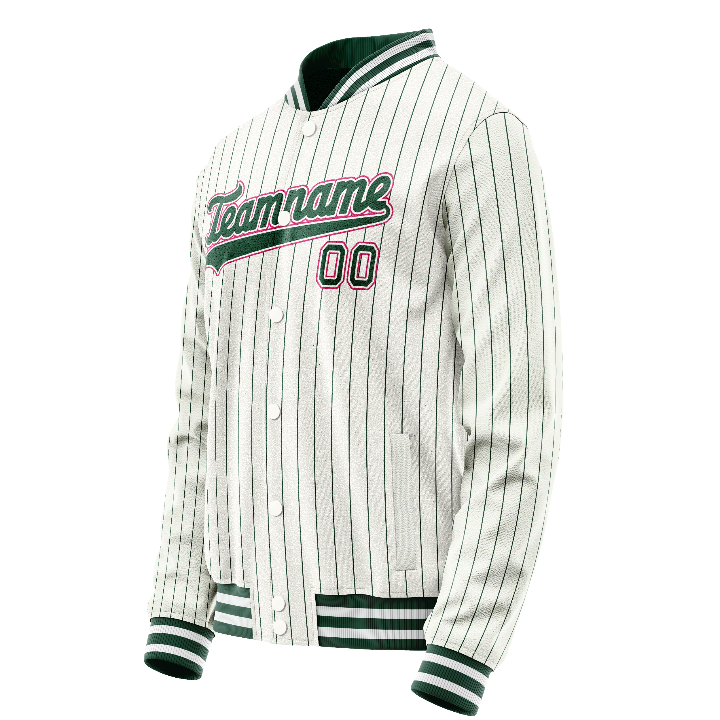 Personalized White & Pink Green Pinstripe Varsity Letterman Jacket